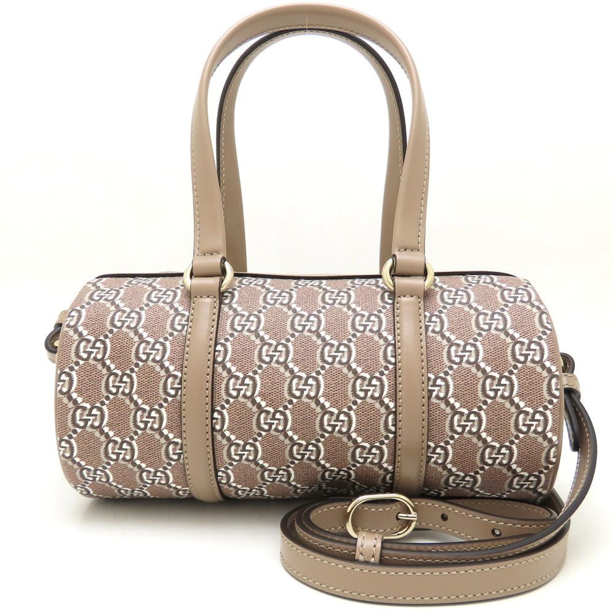 Gucci Gold Gg Canvas Leather Shoulder Bag (Pre-Owned)