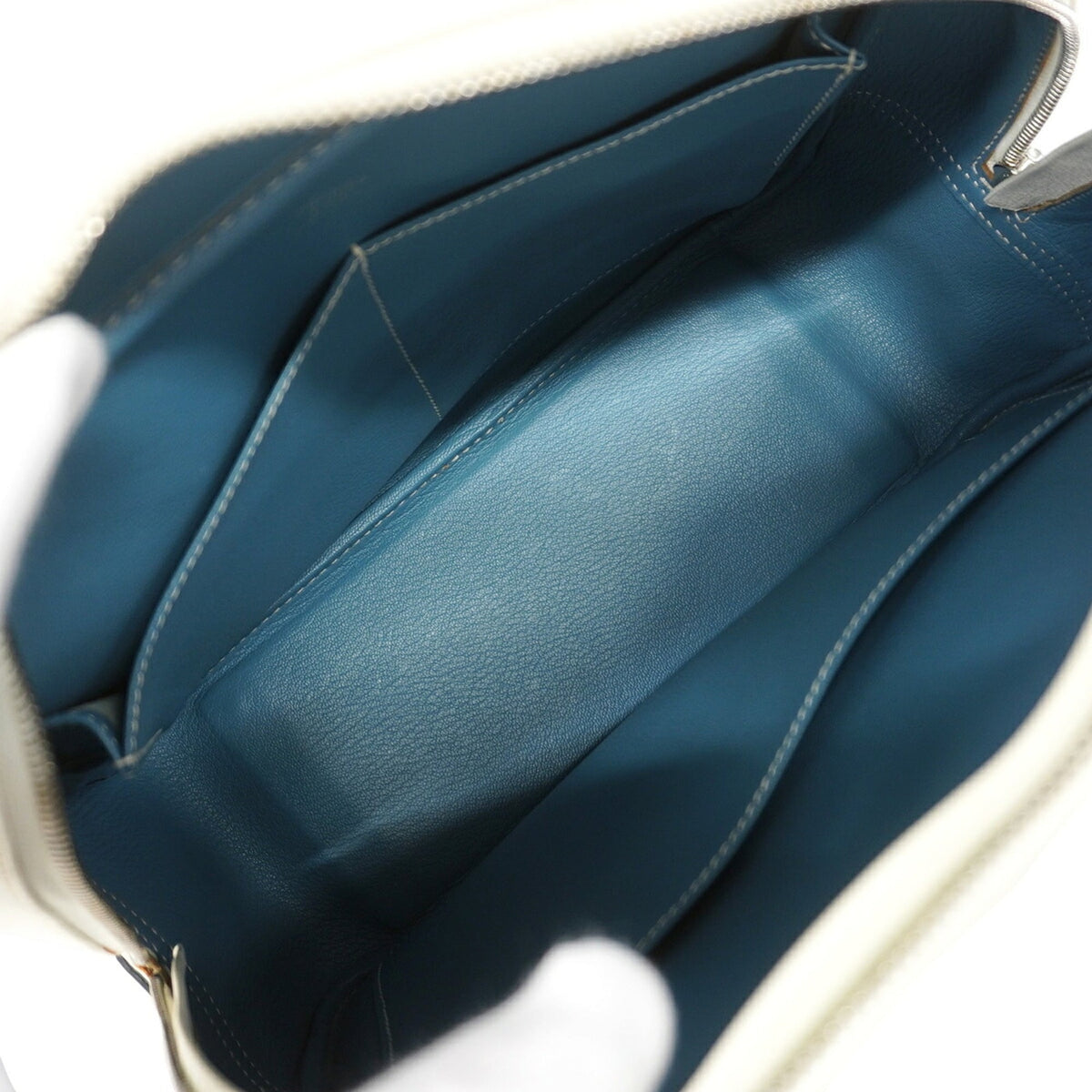 Hermes Blue Jean White Leather Handbag (Pre-Owned)