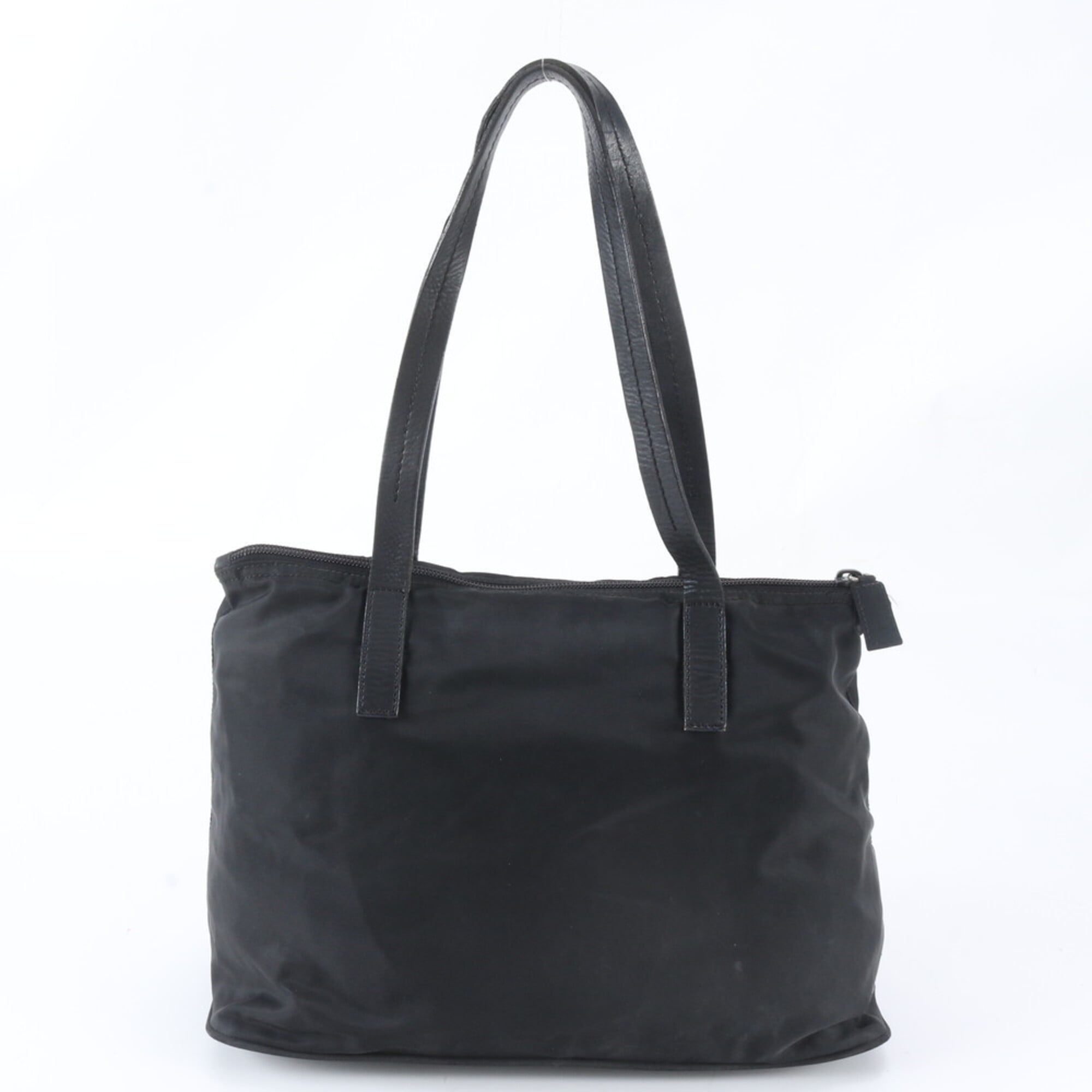 Prada Black Nylon Leather Shoulder Bag Tote Bag (Pre-Owned)