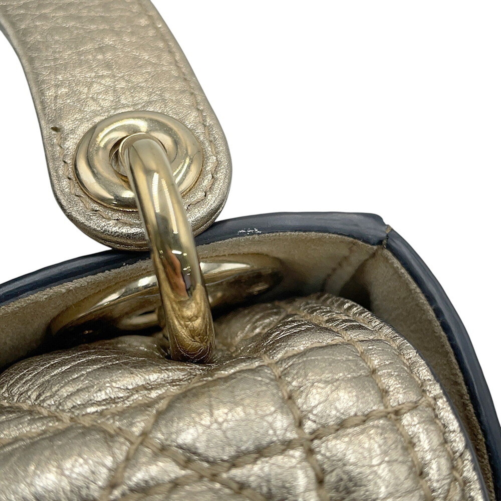 Christian Dior Lady Dior Gold Leather Handbag Shoulder Bag (Pre-Owned)