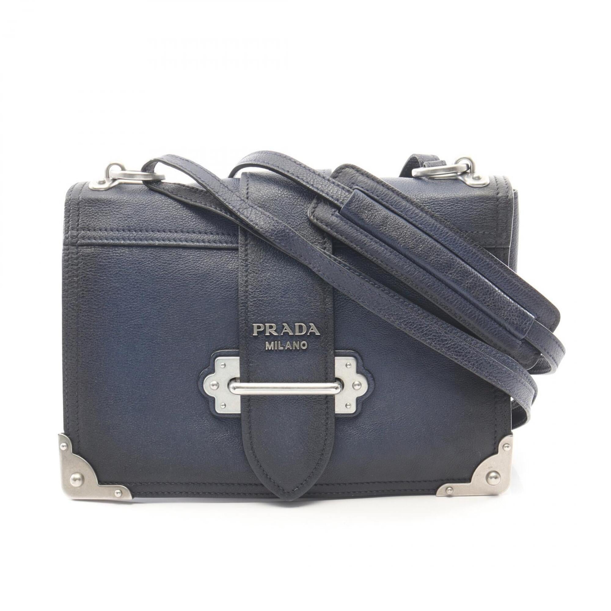 Prada Navy Leather Handbag Shoulder Bag (Pre-Owned)