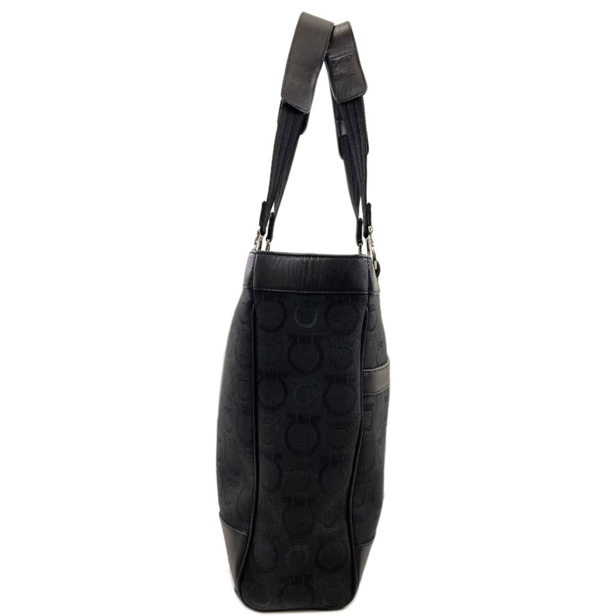 Salvatore Ferragamo Gancini Black Canvas Tote Bag (Pre-Owned)