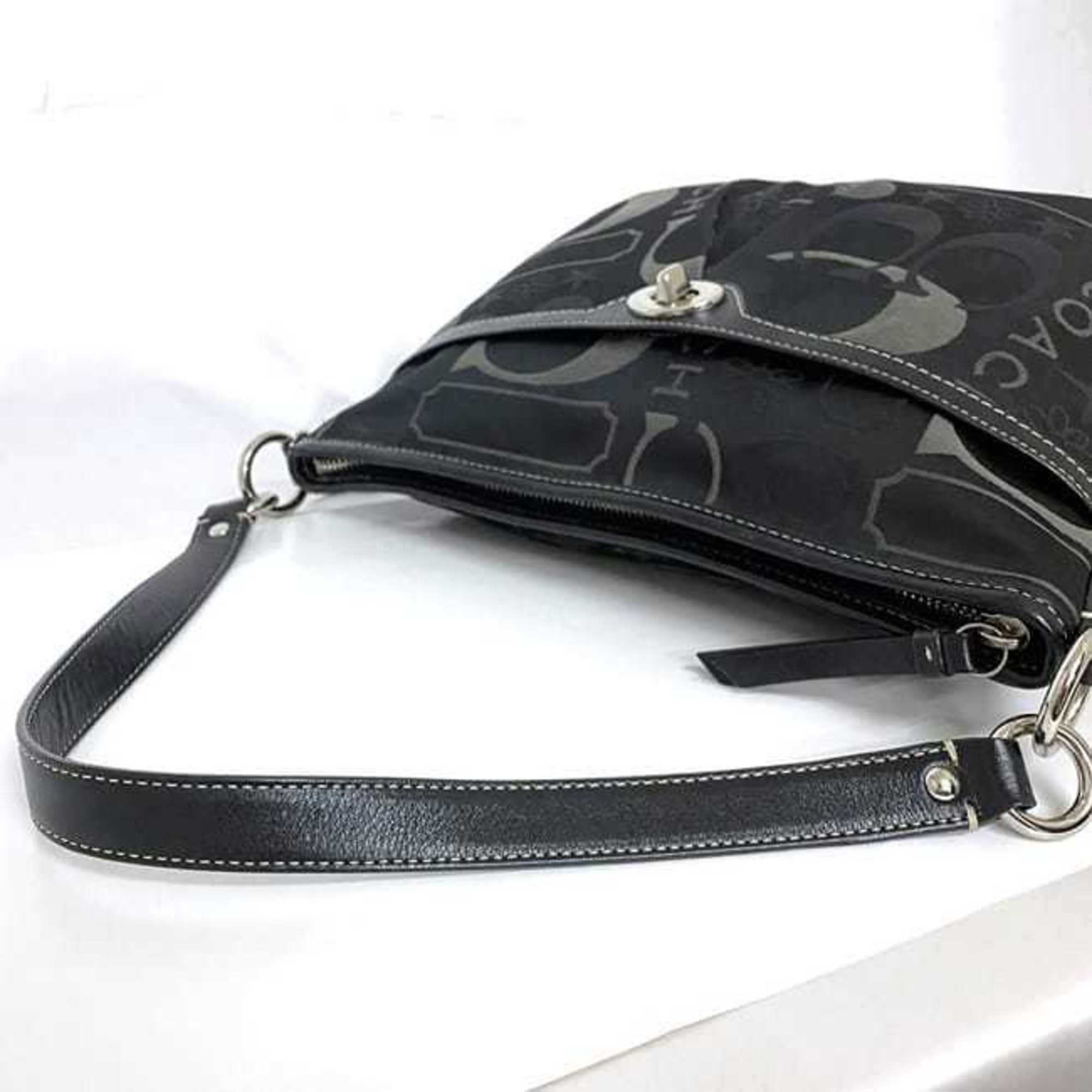 Coach Black Canvas Leather Shoulder Bag (Pre-Owned)
