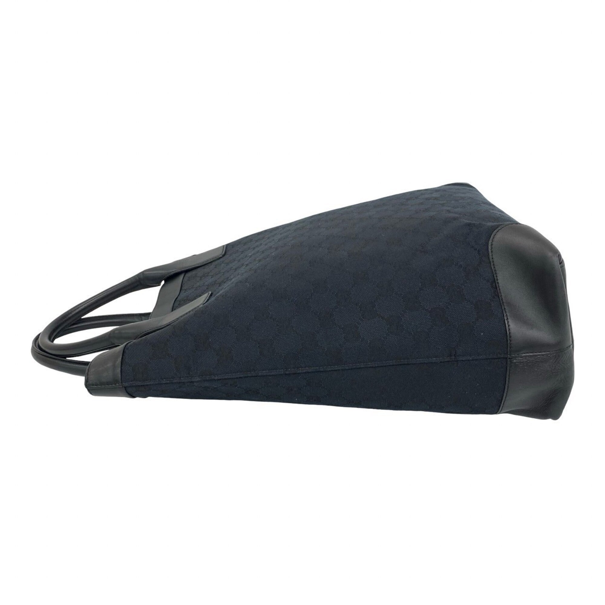 Gucci Black Leather Canvas Handbag Tote Bag (Pre-Owned)