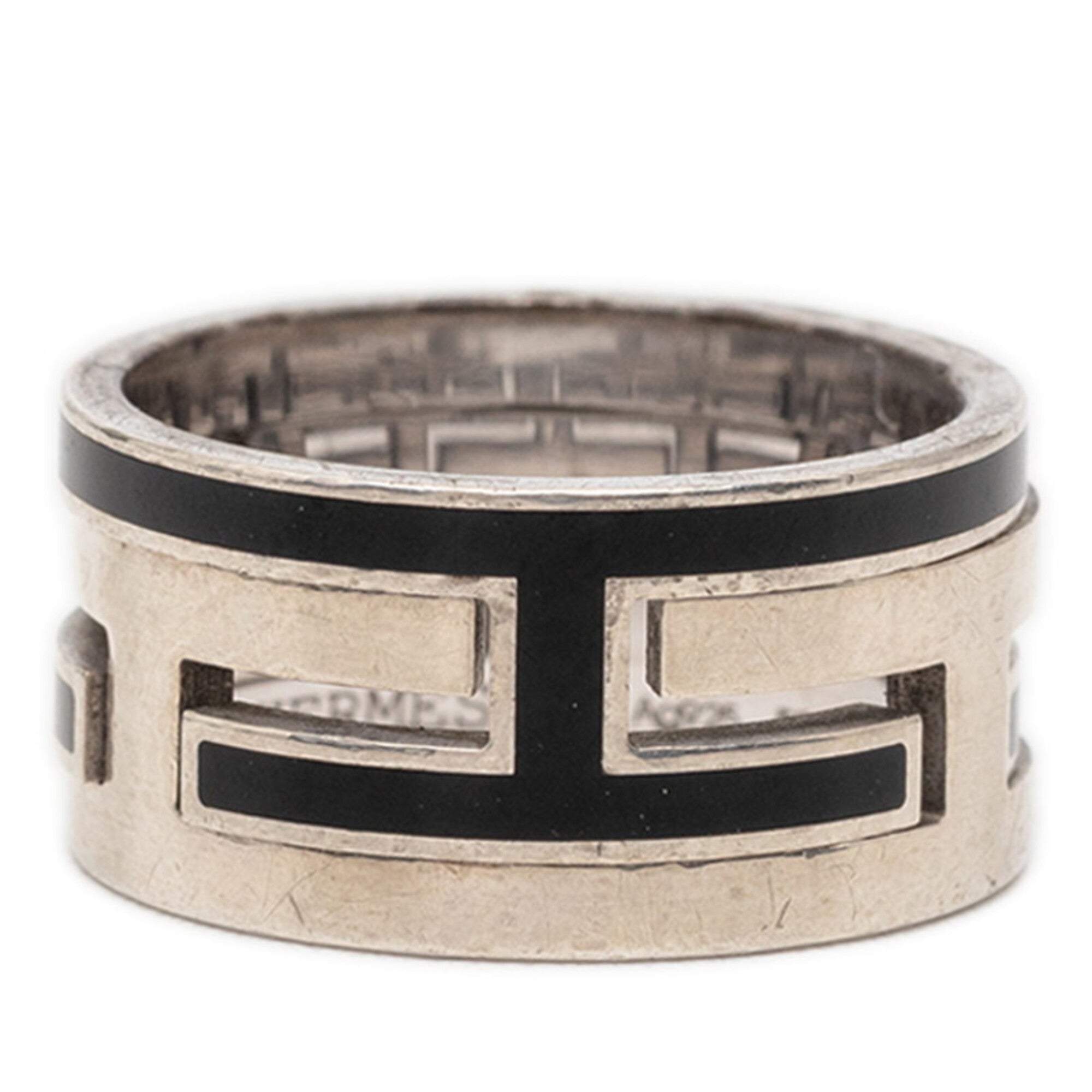 Hermes Black Silver Silver 925 Band Ring (Pre-Owned)