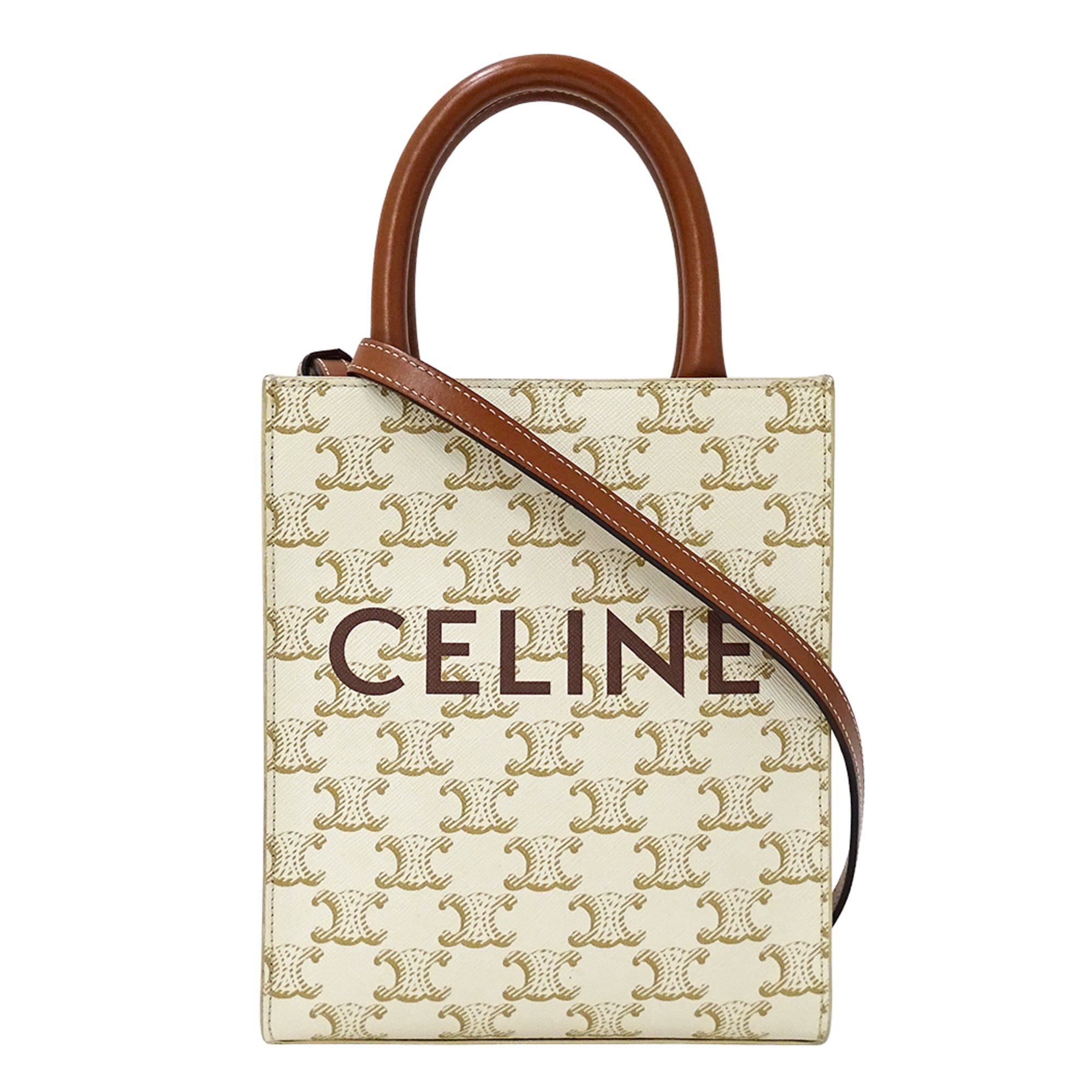 Celine Brown White Handbag Shoulder Bag (Pre-Owned)