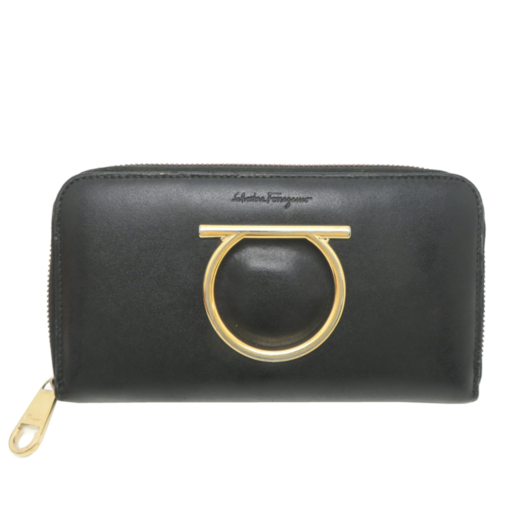 Salvatore Ferragamo Black Leather Long Wallet (Bi-Fold) (Pre-Owned)