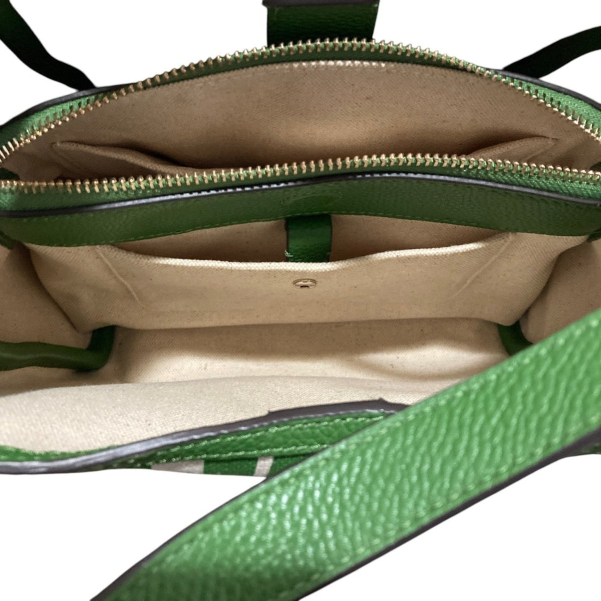Kate Spade Green Ivory Canvas Leather Handbag Tote Bag (Pre-Owned)