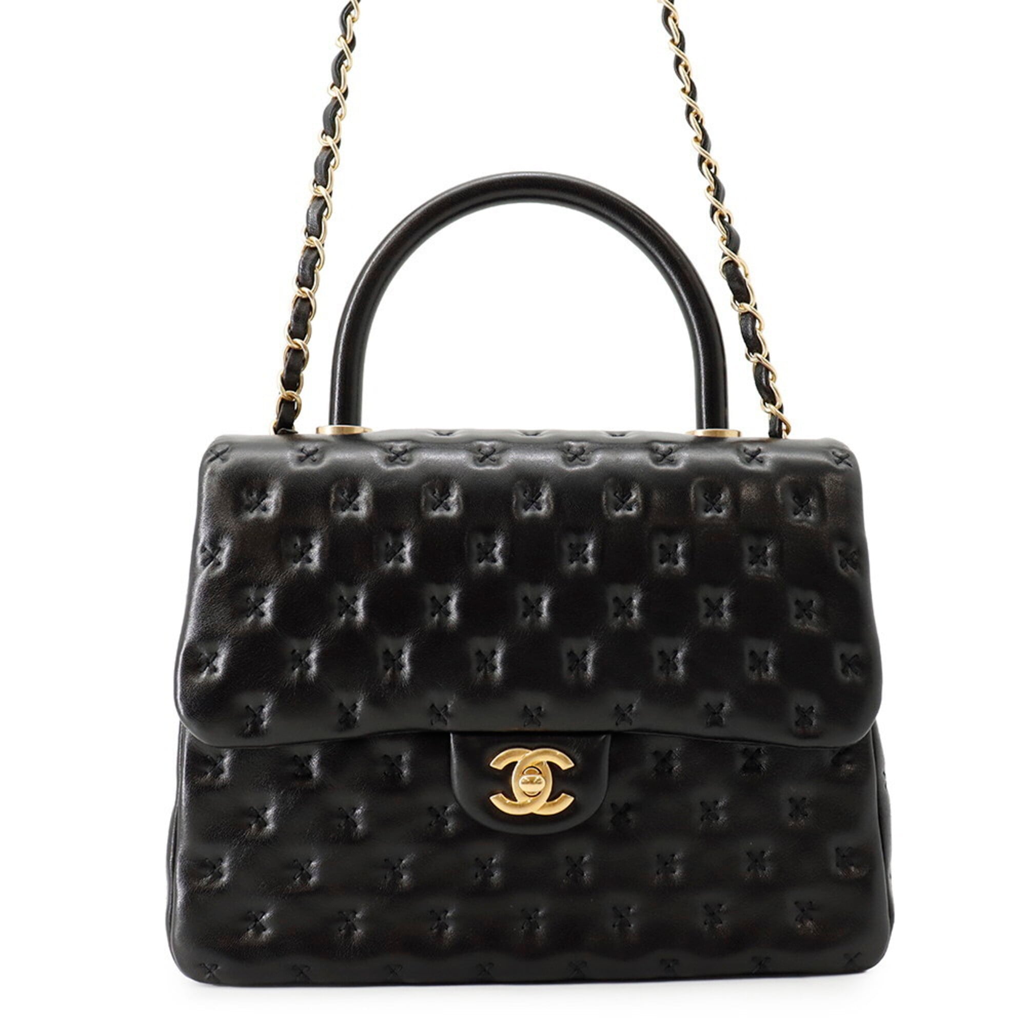 Chanel Black Leather Handbag Shoulder Bag (Pre-Owned)
