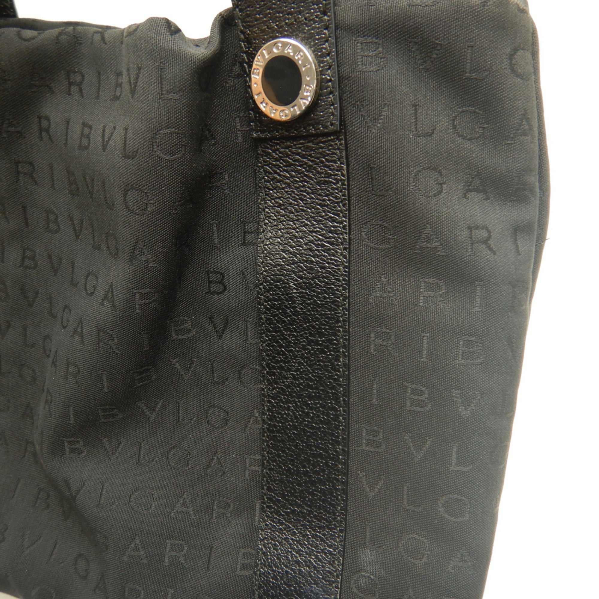 Bvlgari Black Dark Gray Canvas Leather Tote Bag (Pre-Owned)
