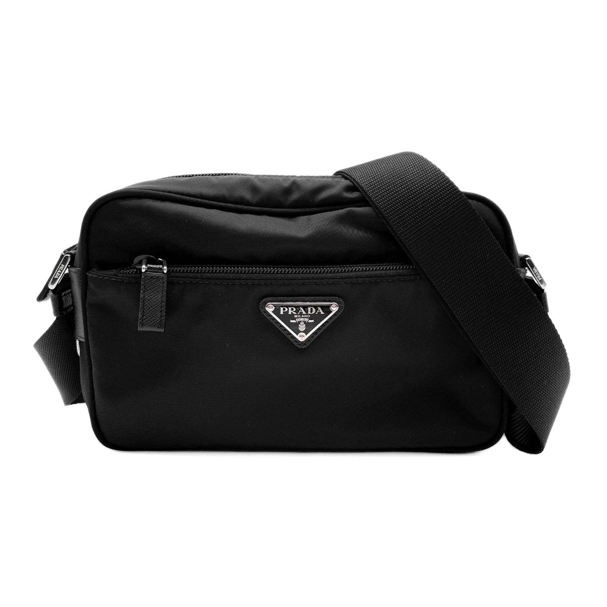 Prada Black Nylon Leather Metal Shoulder Bag (Pre-Owned)