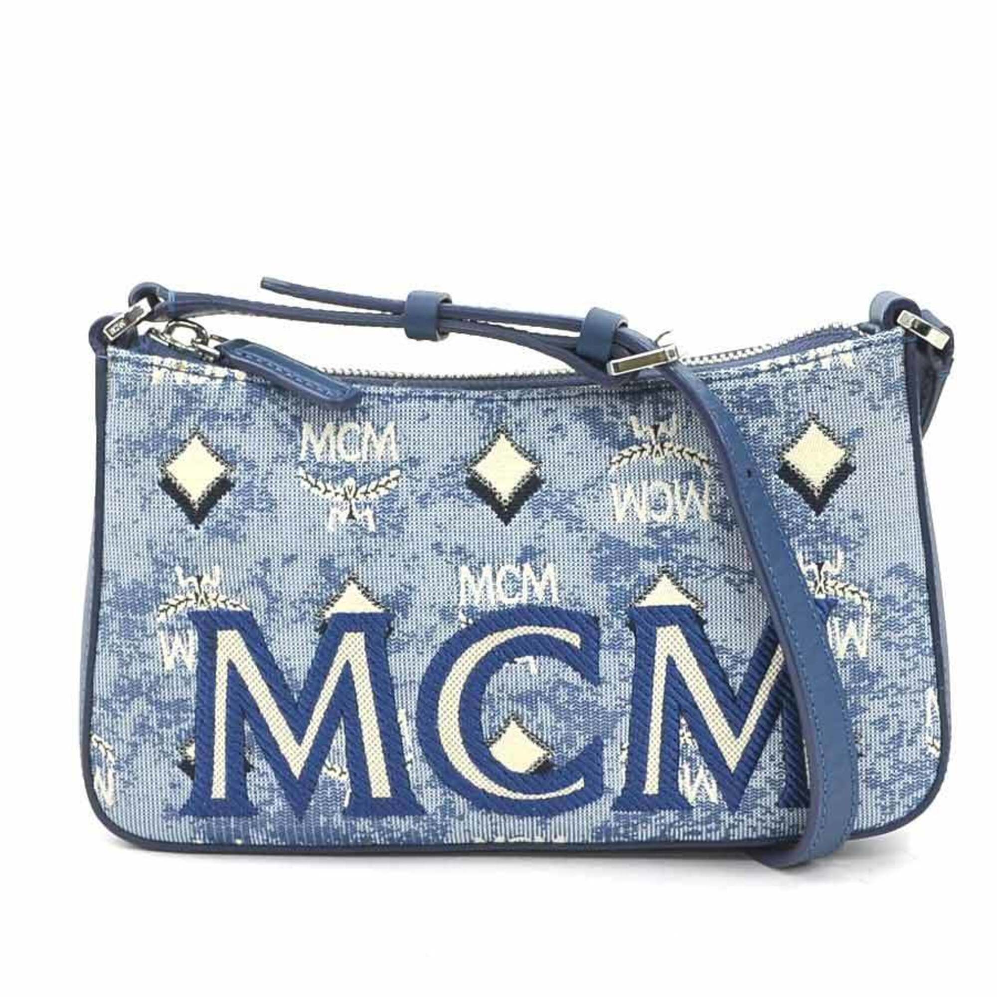 Mcm Blue Canvas Leather Shoulder Bag (Pre-Owned)