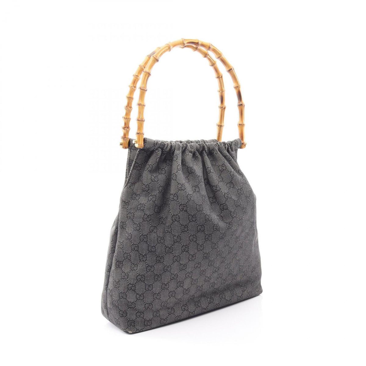 Gucci Navy Canvas Leather Handbag Shoulder Bag (Pre-Owned)
