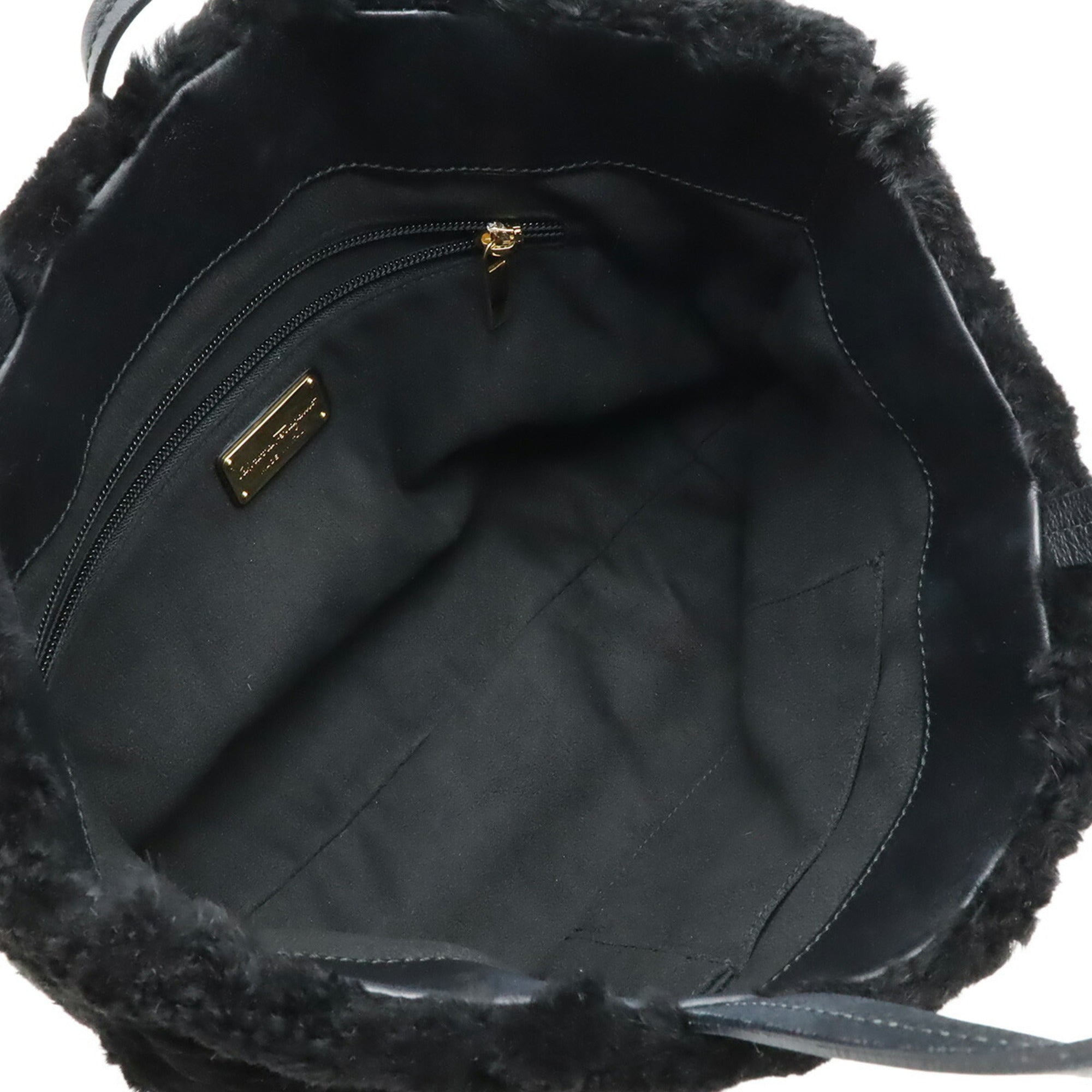 Salvatore Ferragamo Black Fur Leather Handbag Tote Bag (Pre-Owned)