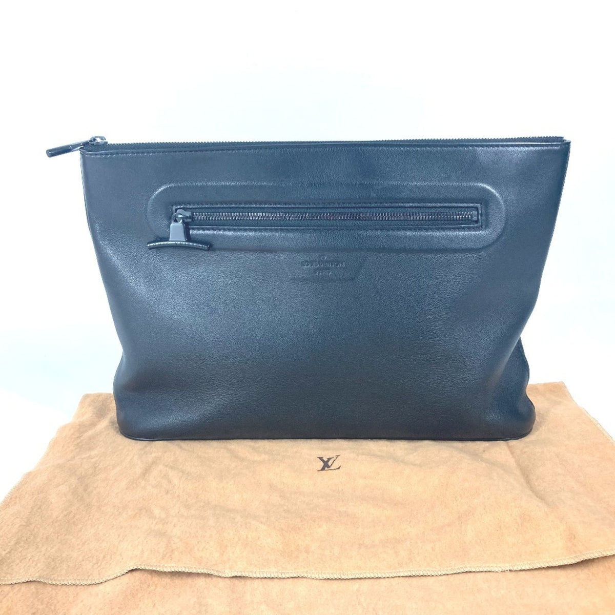Louis Vuitton Black Leather Clutch Bag Pochette Pouch (Pre-Owned)