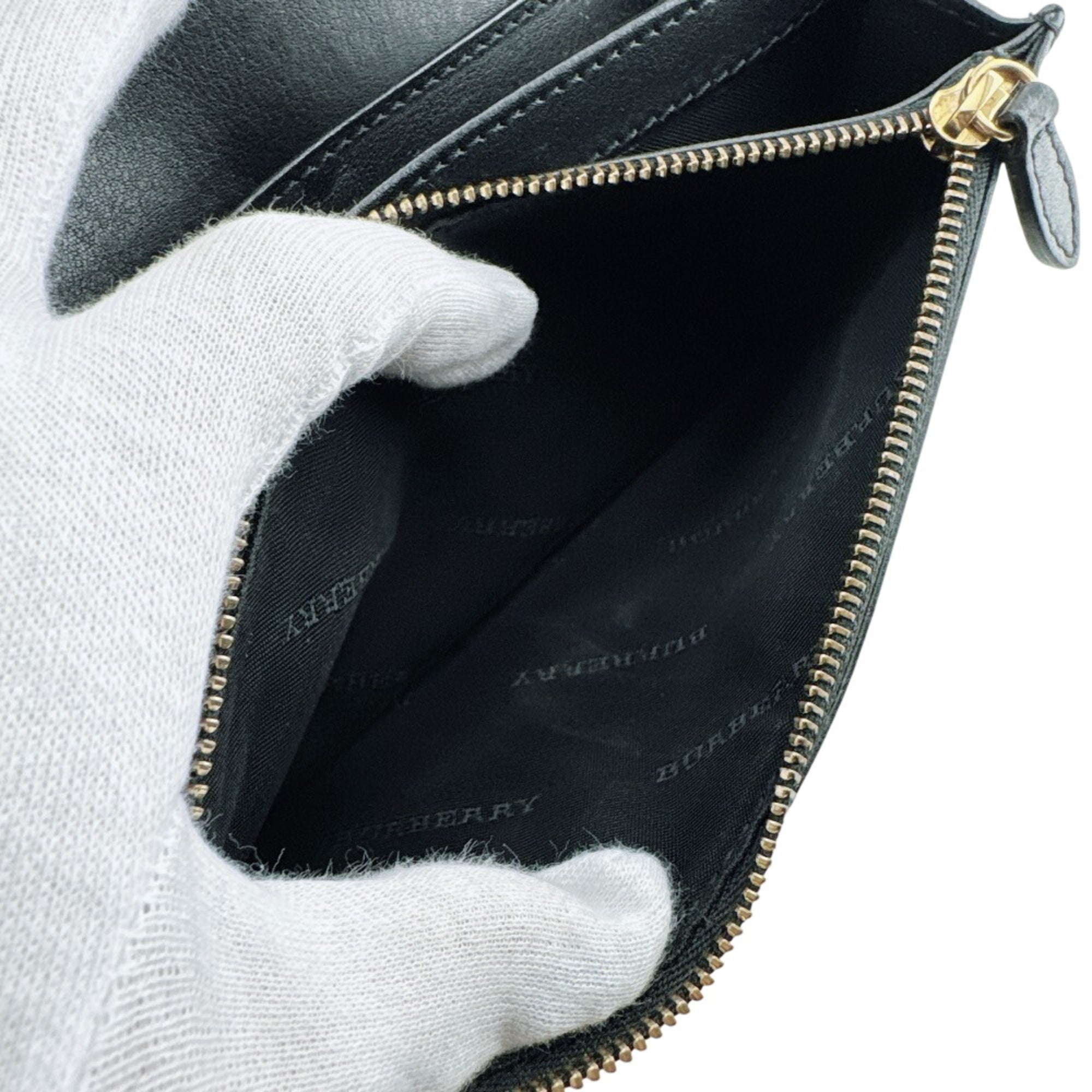 Burberry Black Leather Canvas Long Wallet (Bi-Fold) (Pre-Owned)