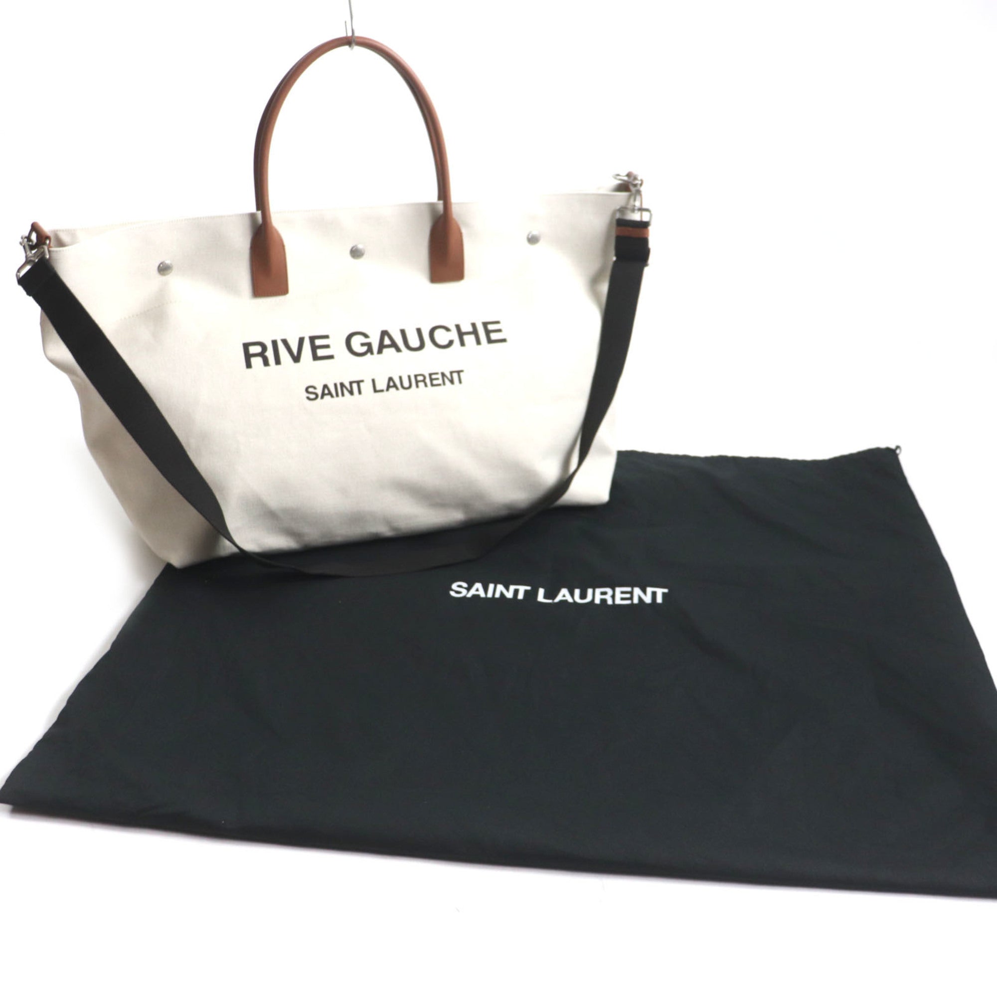Saint Laurent Beige Brown Canvas Leather Shopping Bag Tote Bag (Pre-Owned)