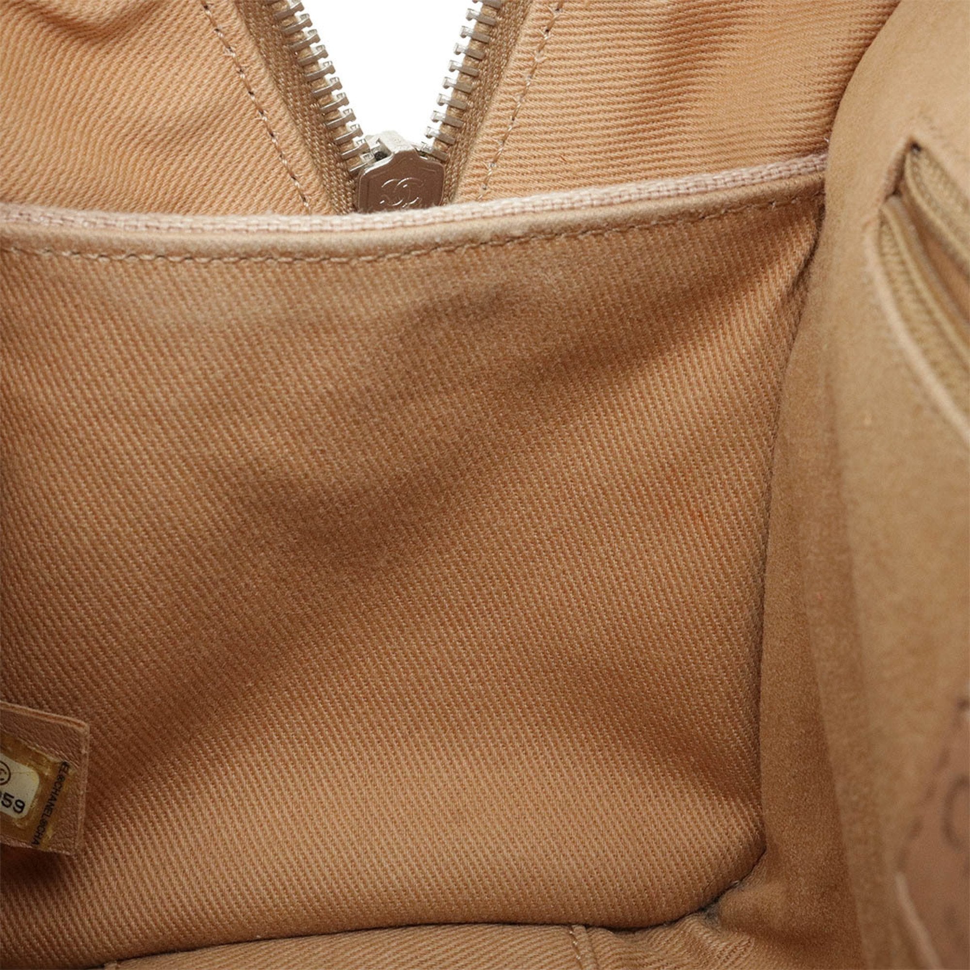 Chanel Beige Brown Grayish Canvas Leather Handbag (Pre-Owned)