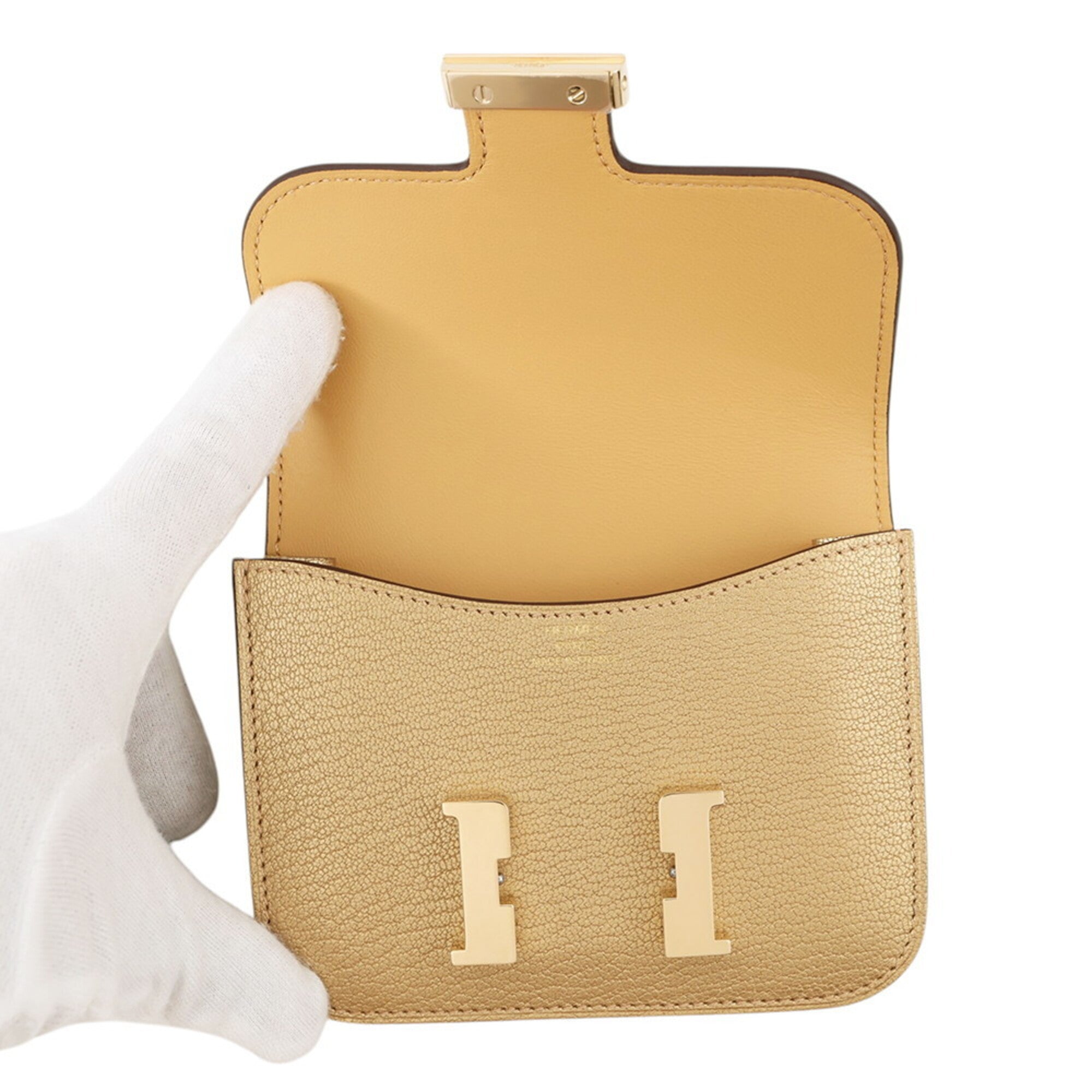 Hermes Champagne Chevre Leather Coin Purse/Coin Case (Pre-Owned)