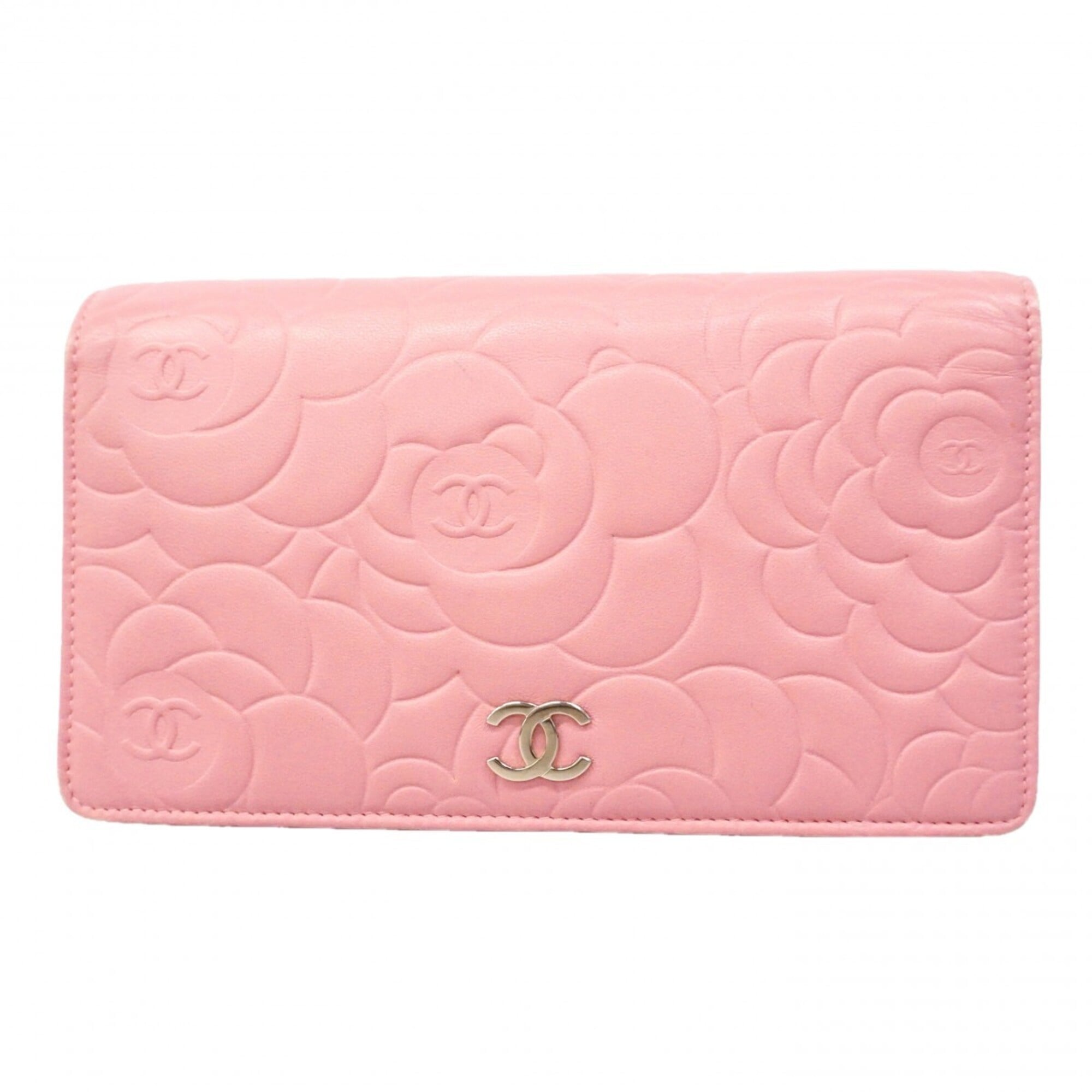 Chanel Pink Leather Long Wallet (Bi-Fold) (Pre-Owned)