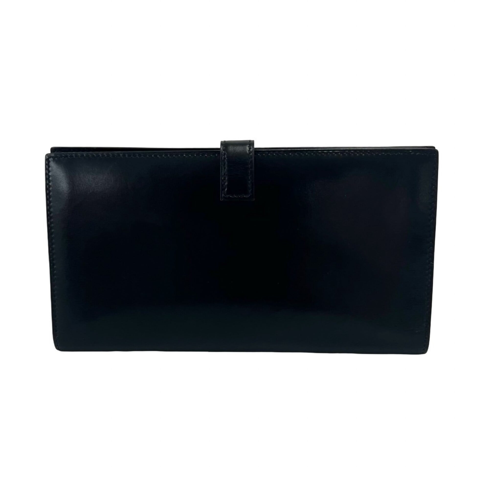 Hermes Black Box Calf Leather Long Wallet (Bi-Fold) (Pre-Owned)