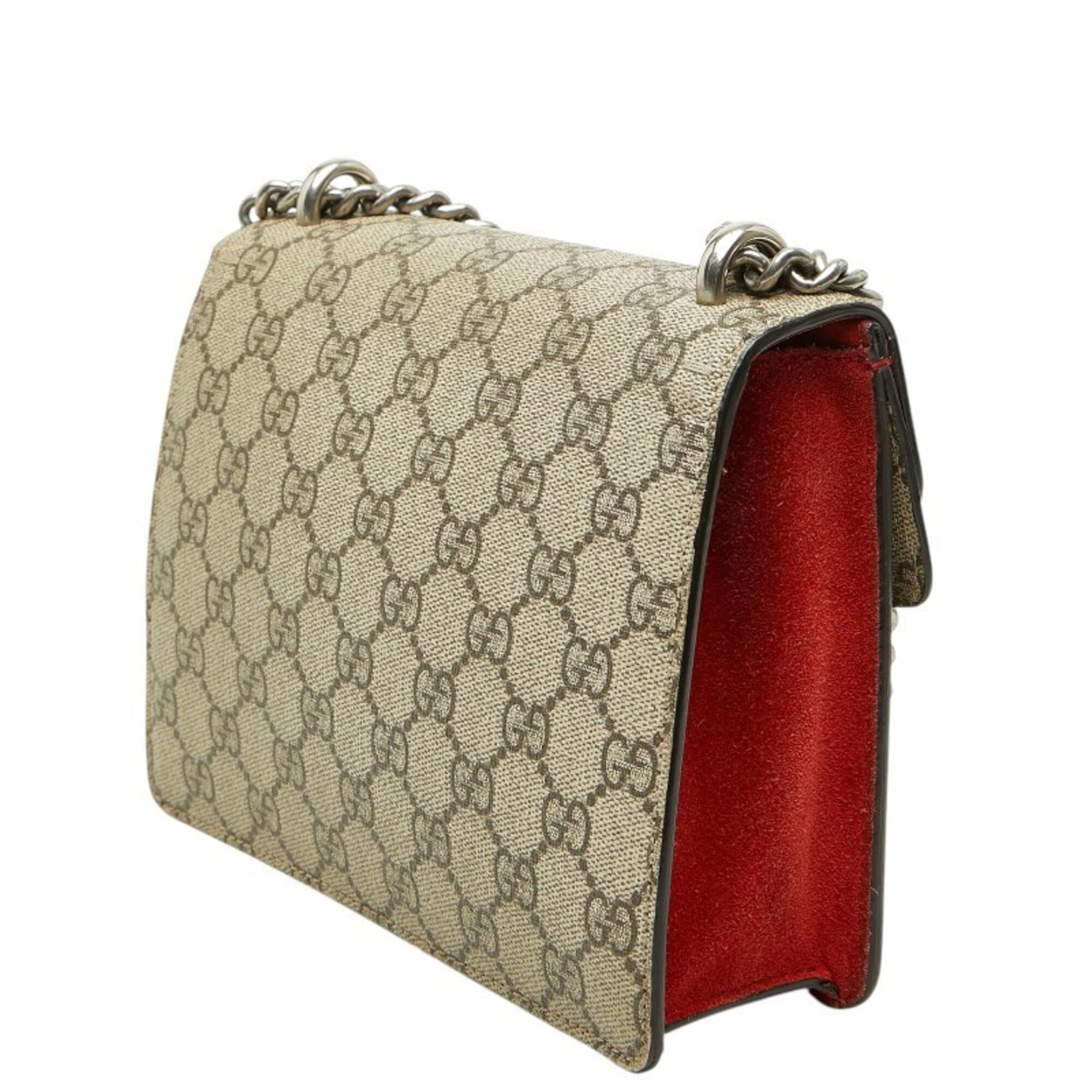 Gucci Beige Red Color Pvc Suede Shoulder Bag (Pre-Owned)