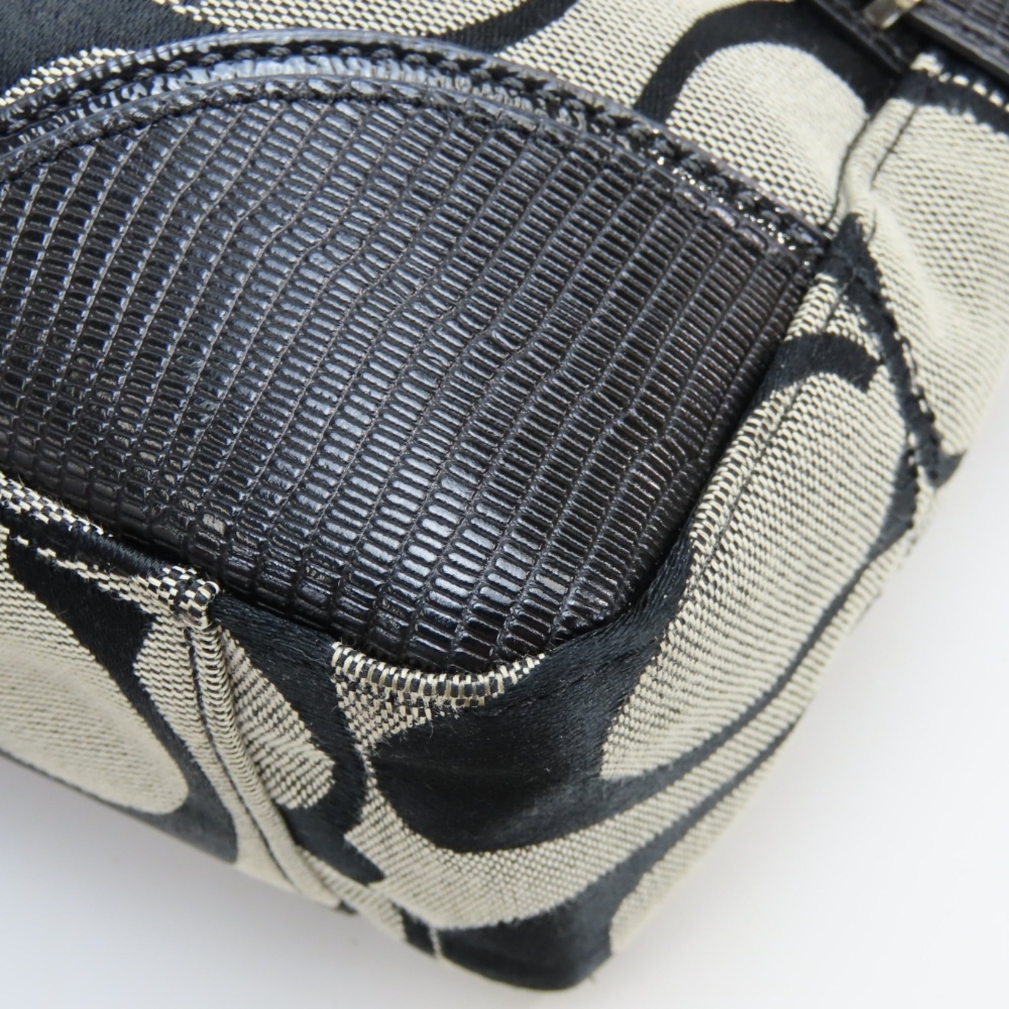 Coach Signature Black Gray Canvas Leather Shoulder Bag (Pre-Owned)