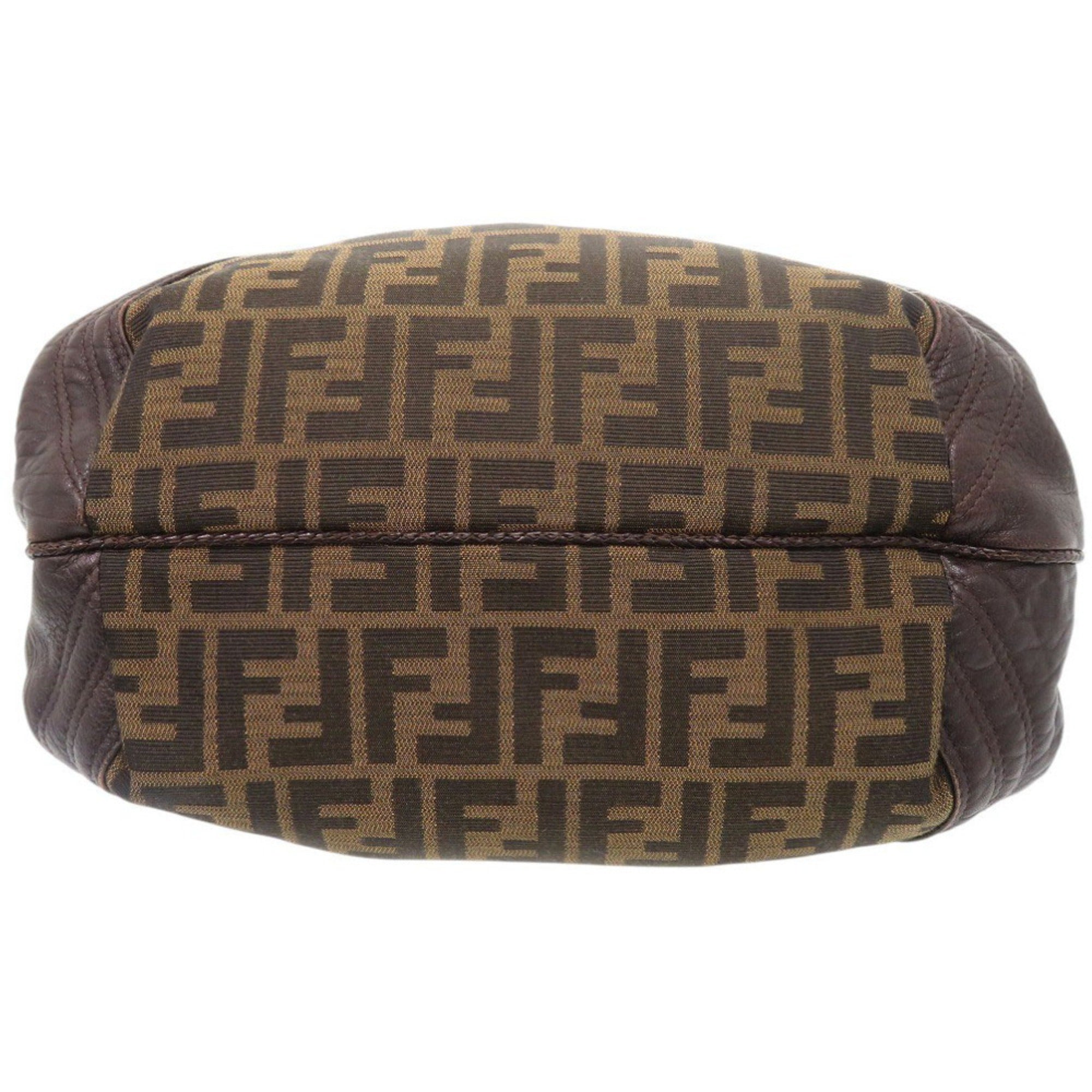 Fendi Brown Leather Canvas Handbag (Pre-Owned)