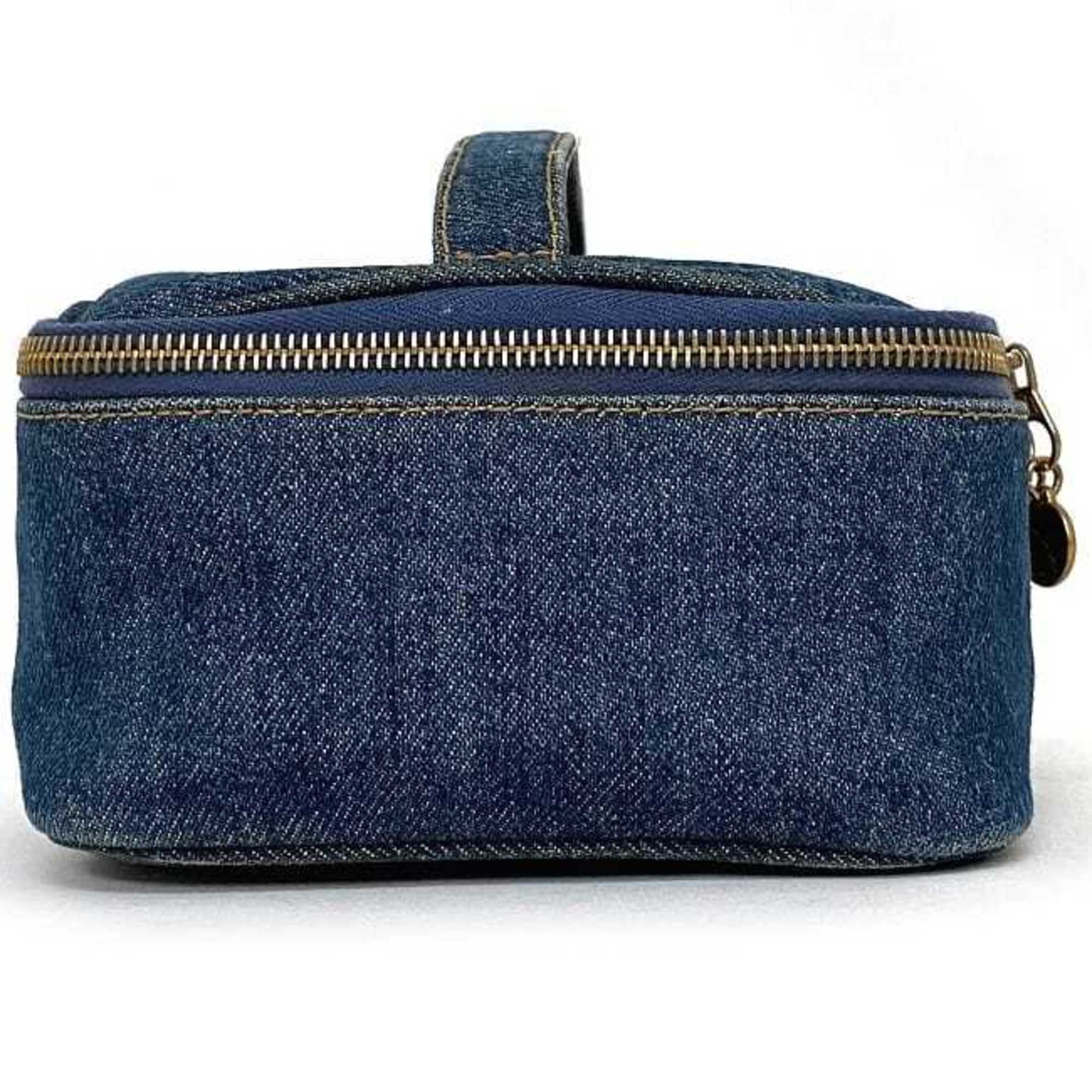 Chanel Denim Denim Leather Handbag Pouch Vanity Bag (Pre-Owned)