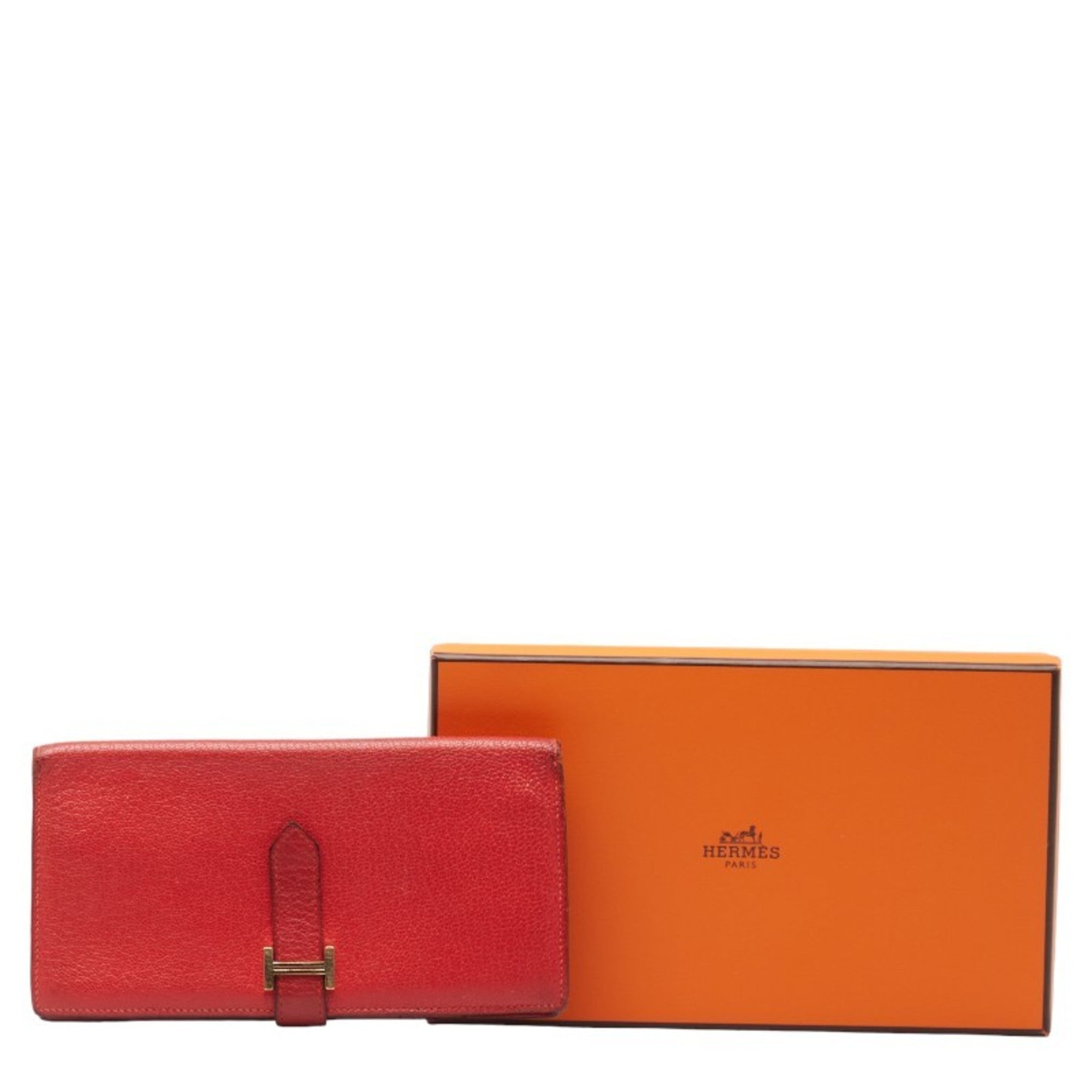 Hermes Red Color Leather Wallet (Bi-Fold) (Pre-Owned)