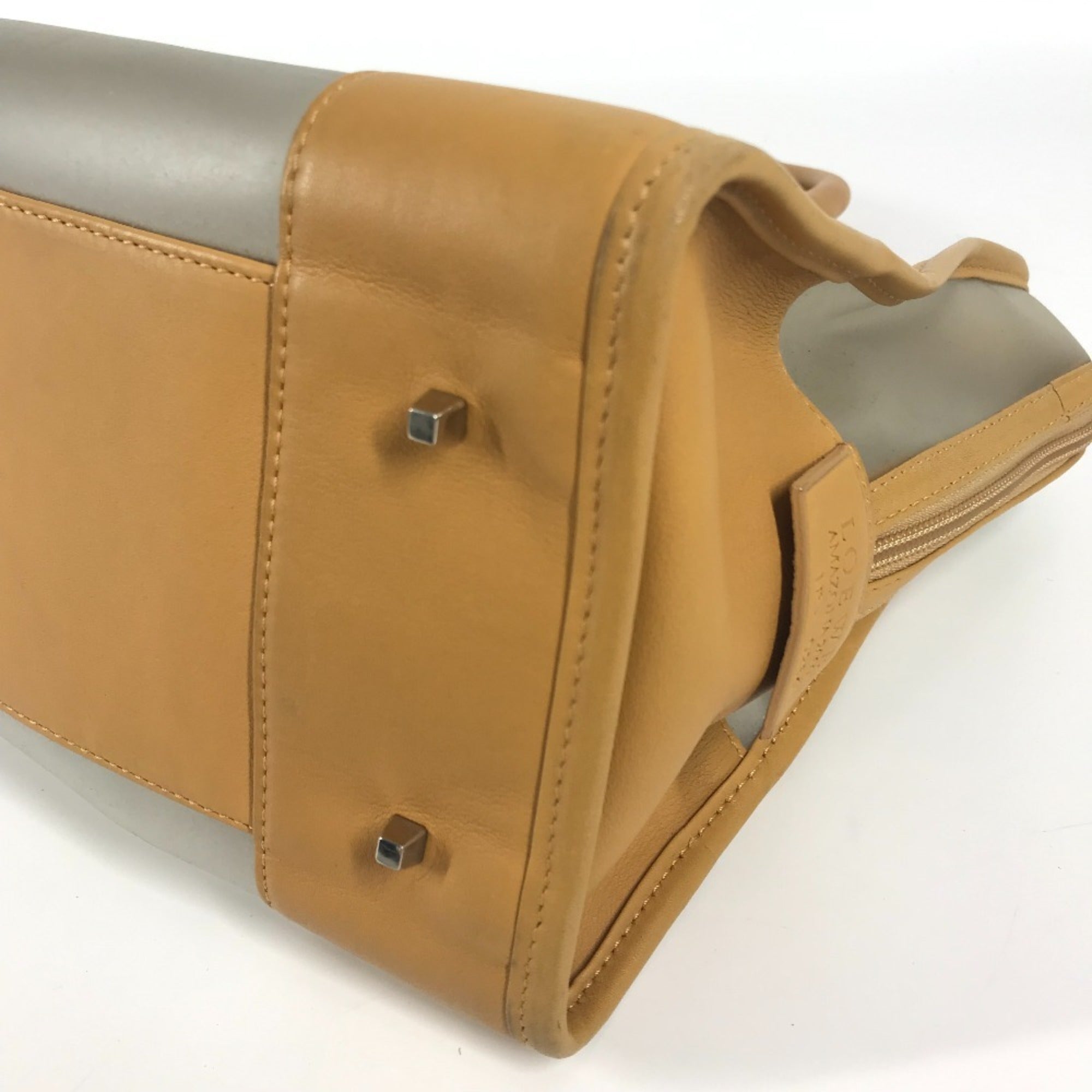 Loewe Amazona Beige Vinyl Leather Boston Bag Handbag (Pre-Owned)