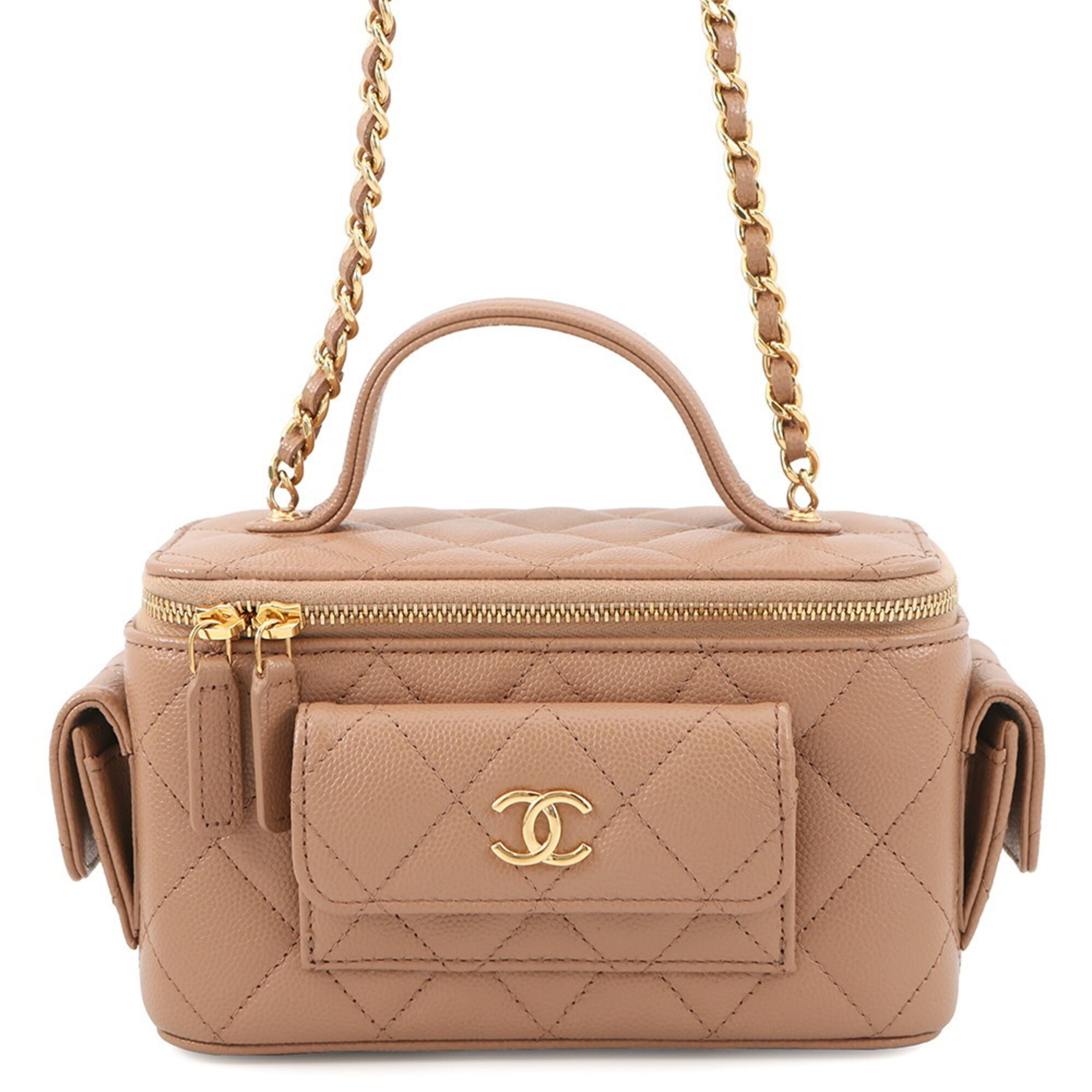 Chanel Pink Beige Grained Calfskin Shoulder Bag Vanity Bag (Pre-Owned)