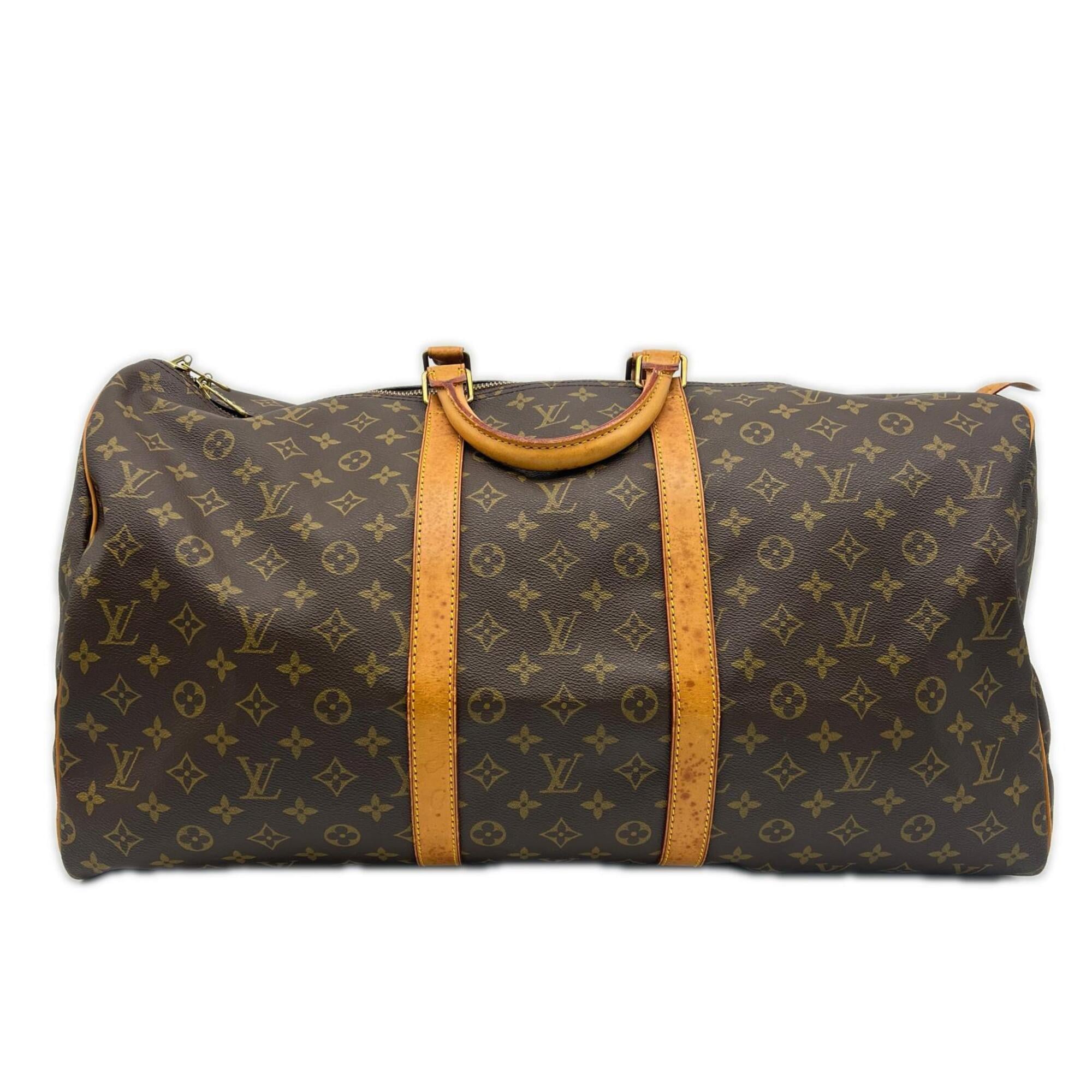 Louis Vuitton Monogram Beige Brown Coated Canvas Leather Boston Bag (Pre-Owned)
