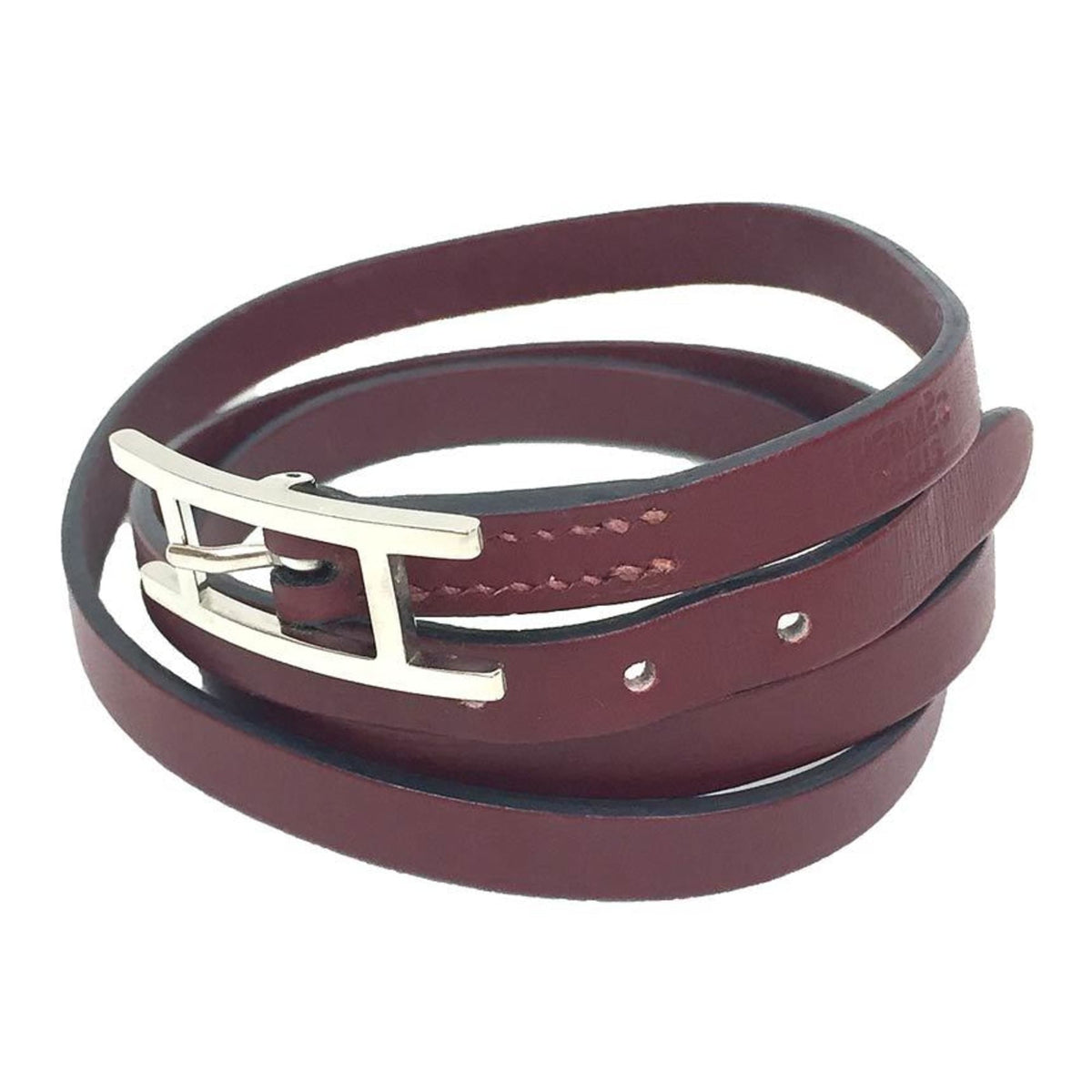 Hermes Hapi Rouge H Leather Charm Bracelet (Pre-Owned)
