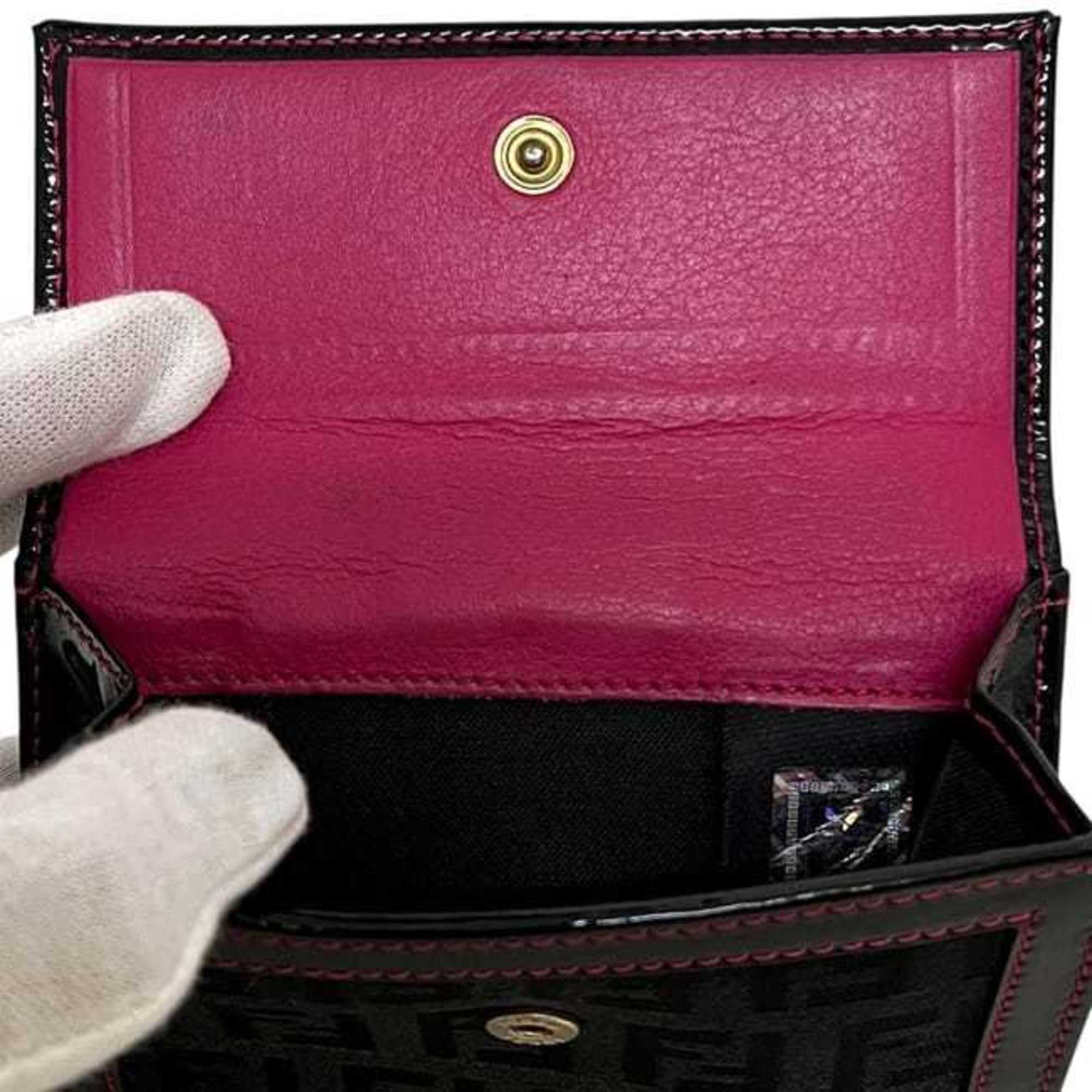 Fendi Black Pink Patent Leather Canvas Leather Wallet (Bi-Fold) (Pre-Owned)