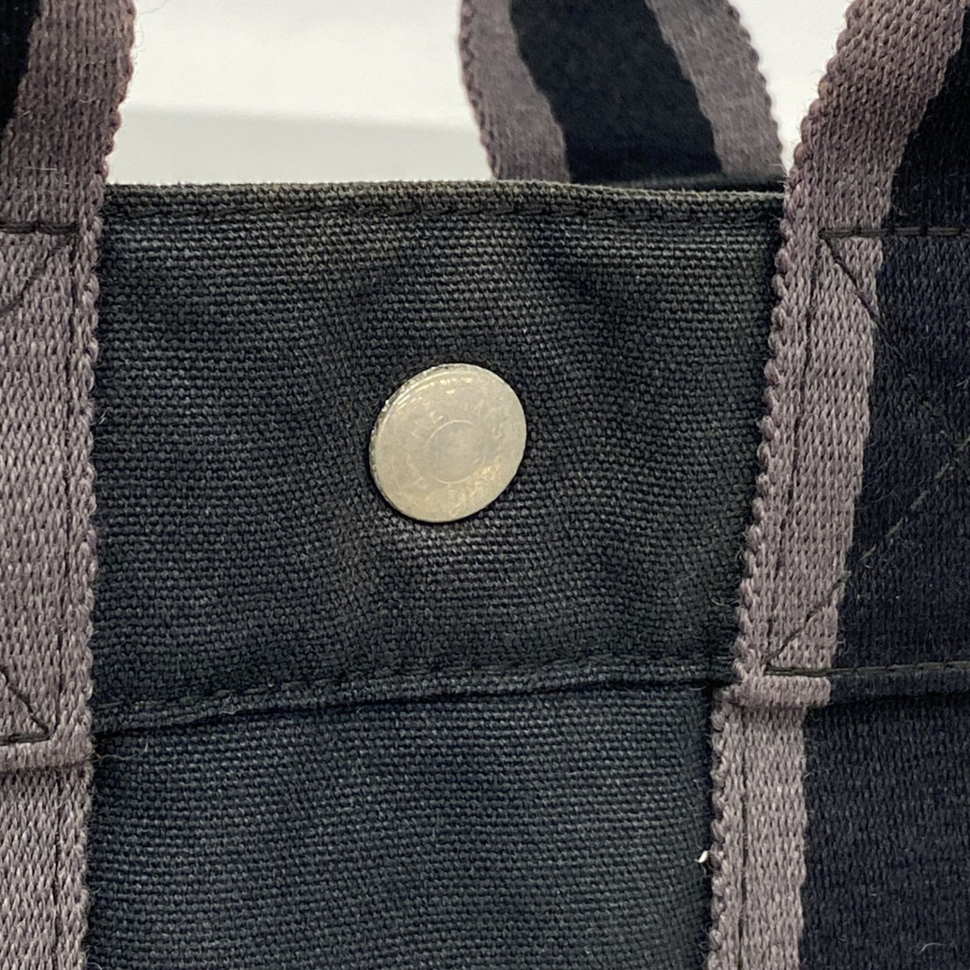 Hermes Black Gray Canvas Handbag (Pre-Owned)