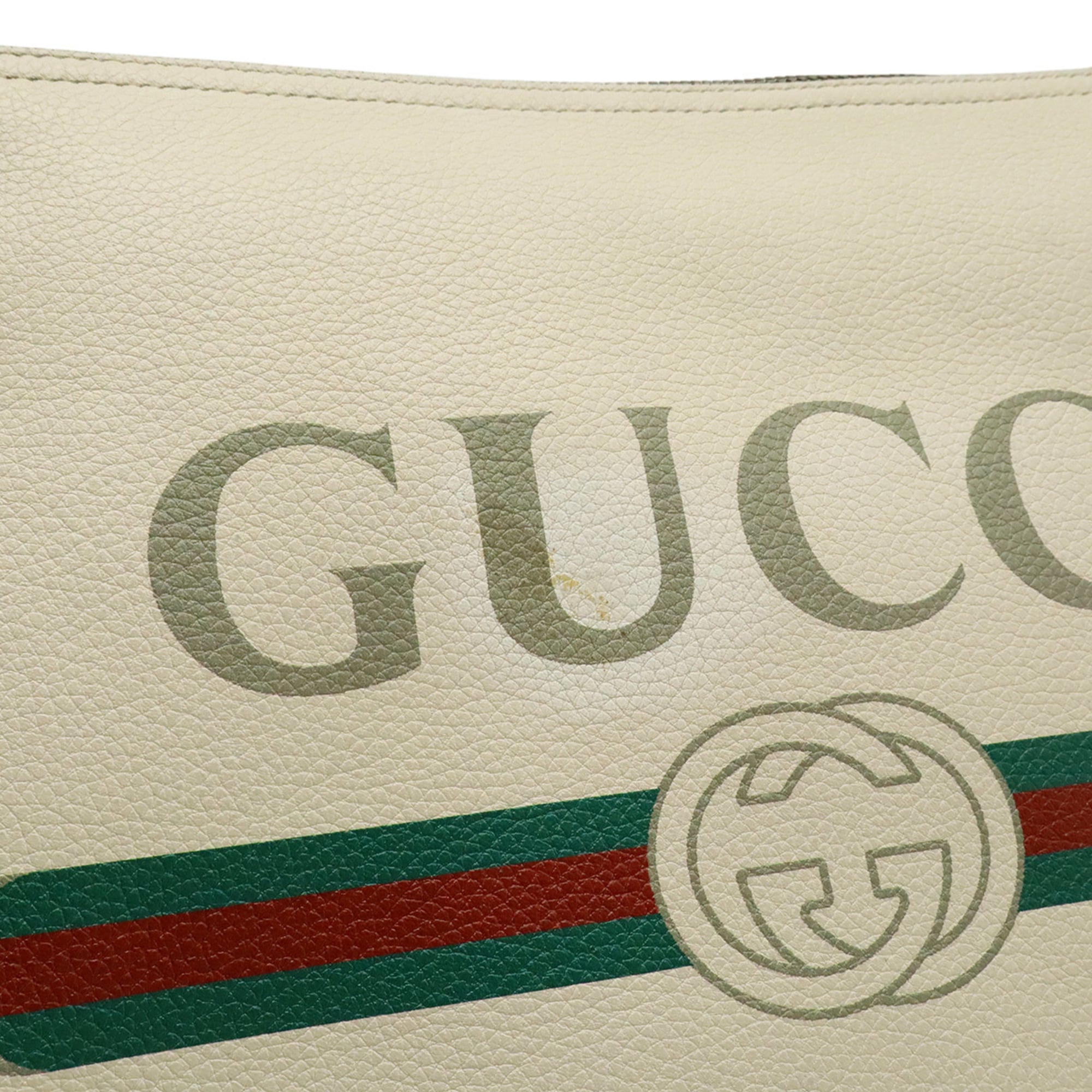 Gucci Green Ivory Red Color White Leather Clutch Bag Pouch (Pre-Owned)