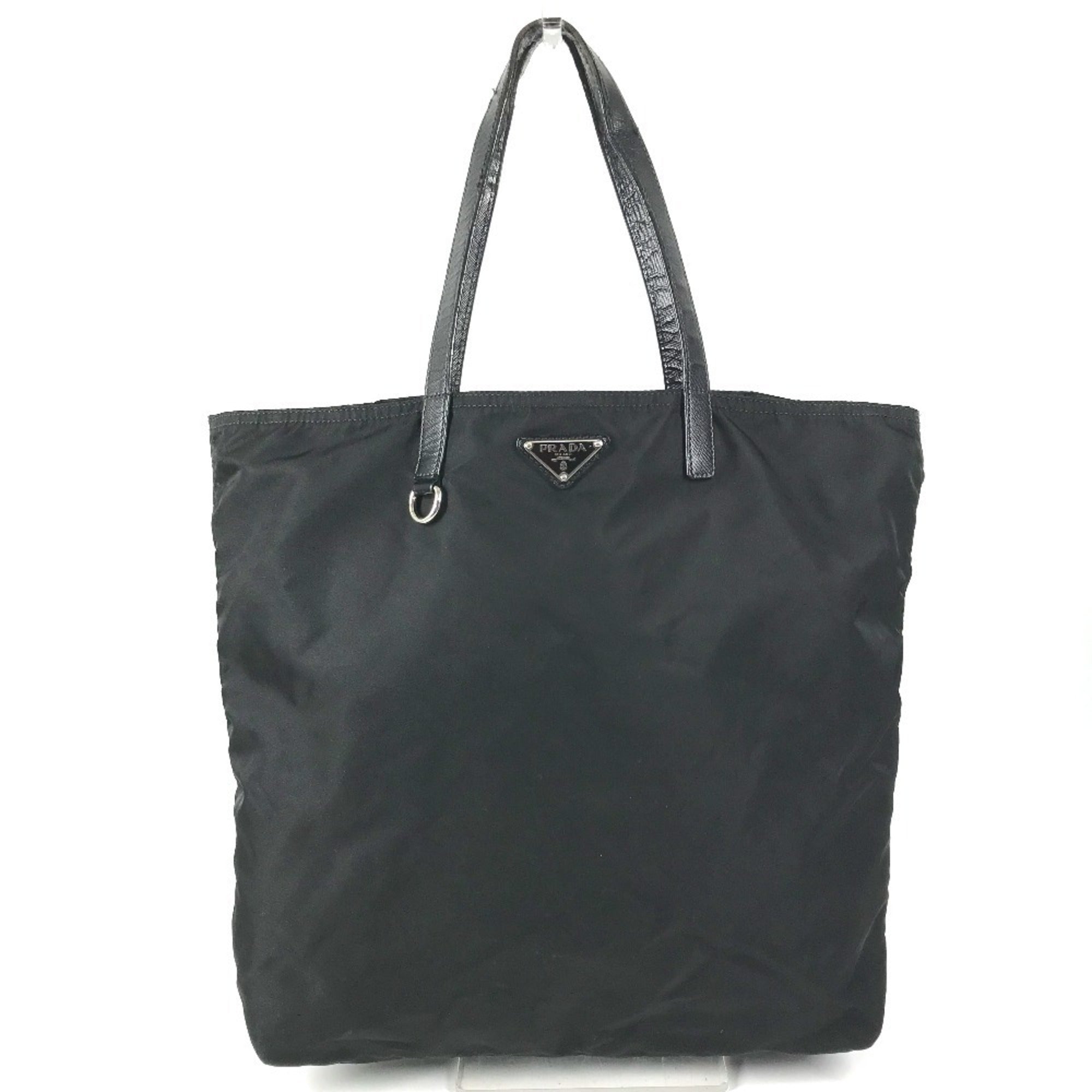 Prada Black Nylon Leather Shoulder Bag Tote Bag (Pre-Owned)