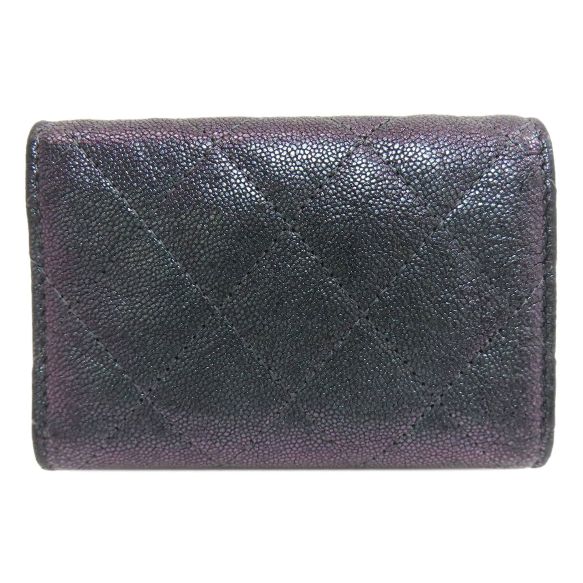 Chanel Black Metallic Purple Leather Wallet (Tri-Fold) (Pre-Owned)
