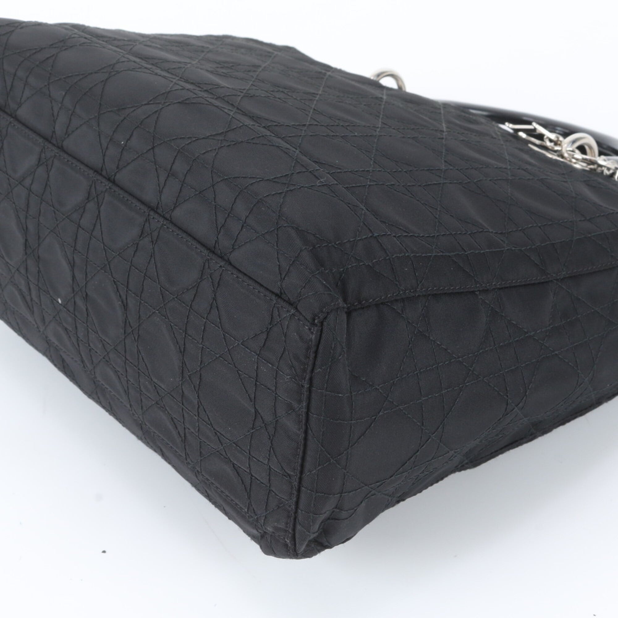 Christian Dior Lady Dior Black Leather Nylon Handbag Shoulder Bag Tote Bag (Pre-Owned)