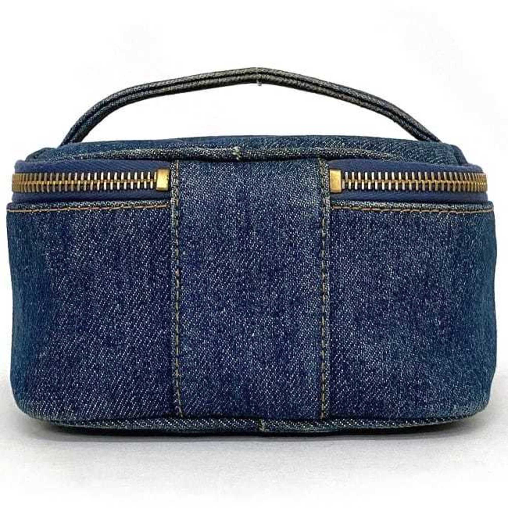 Chanel Denim Denim Leather Handbag Pouch Vanity Bag (Pre-Owned)