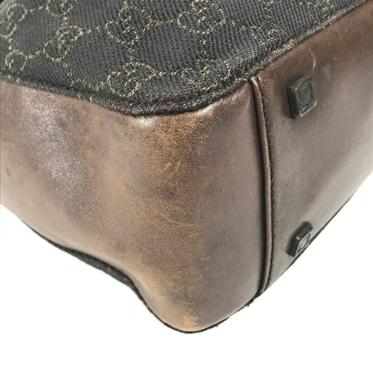 Gucci Brown Leather Canvas Handbag Shoulder Bag Tote Bag (Pre-Owned)