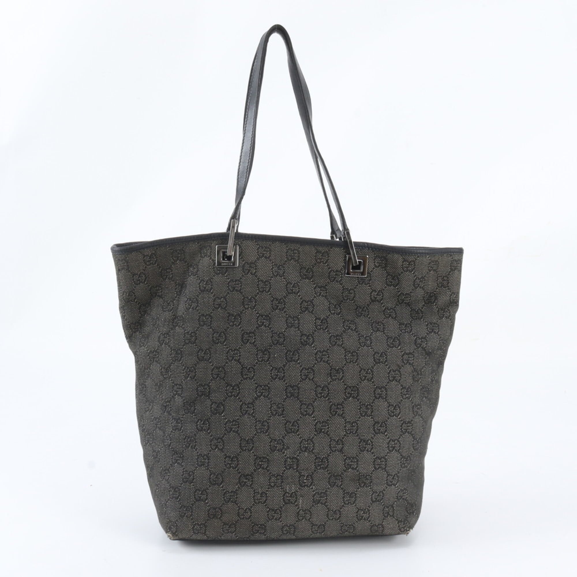Gucci Black Leather Canvas Handbag Shoulder Bag Tote Bag (Pre-Owned)