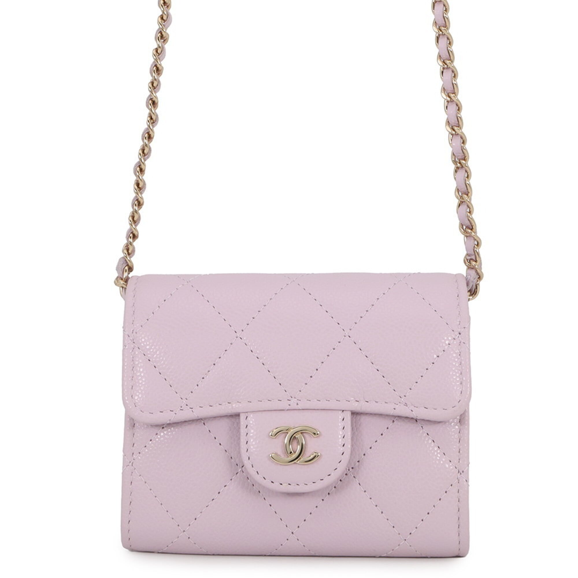 Chanel Light Pink Grained Calfskin Chain/Shoulder Wallet (Pre-Owned)