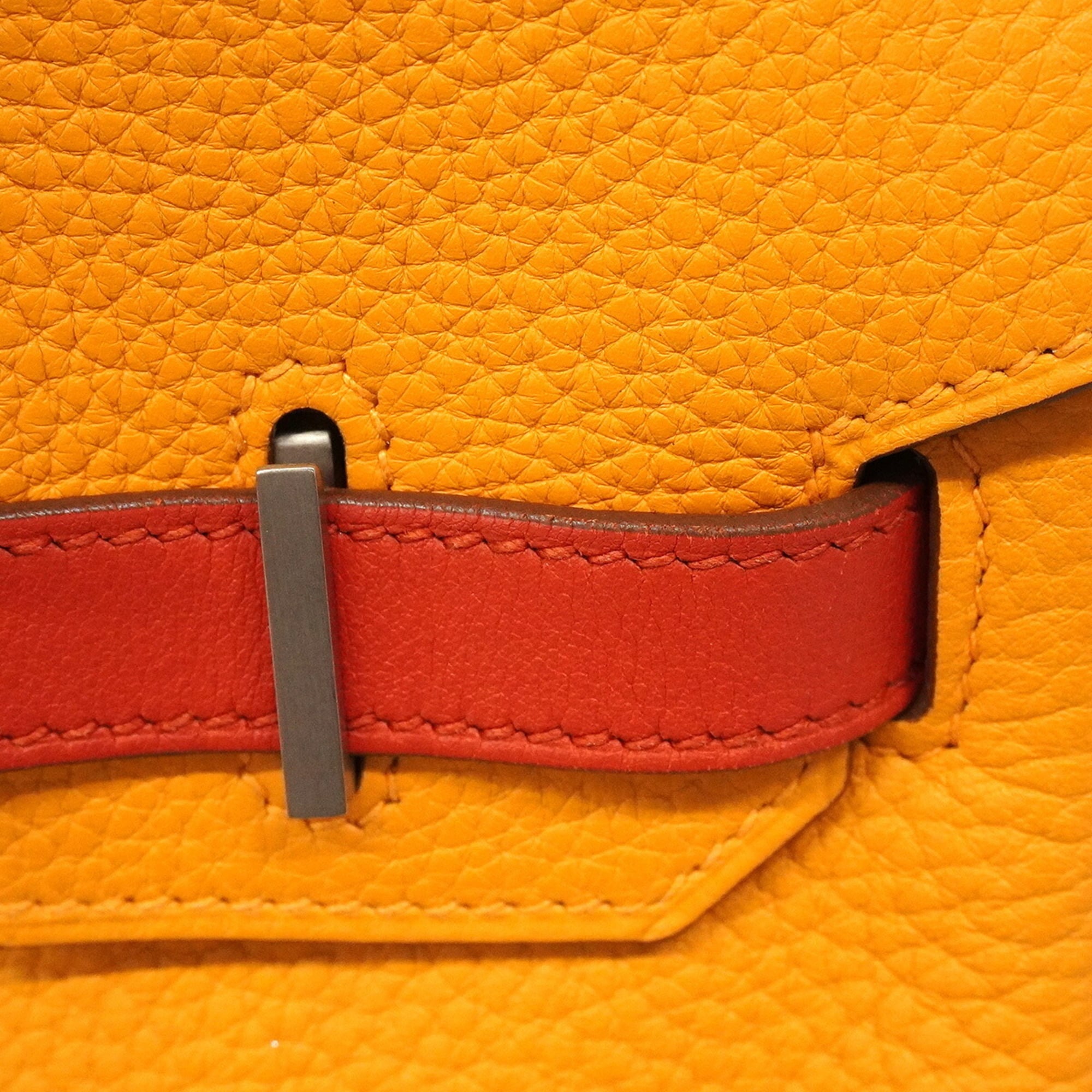 Hermes Gris Tourterelle Mustard Sanguine Taurillon Clemence Leather Handbag (Pre-Owned)