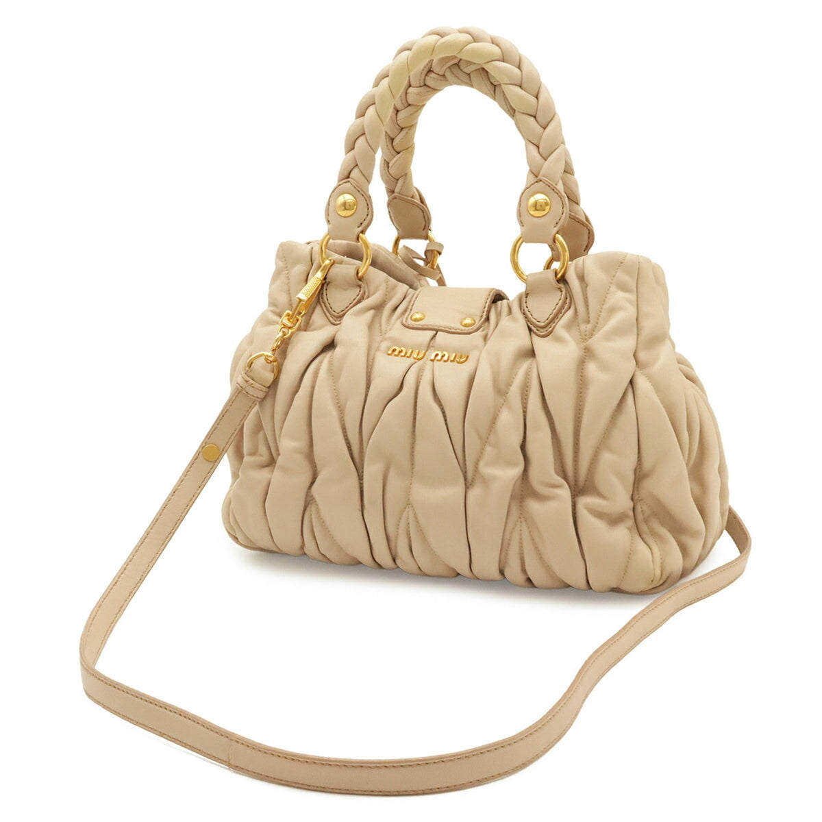 Miu Miu Matelasse Pink Beige Leather Handbag Shoulder Bag (Pre-Owned)