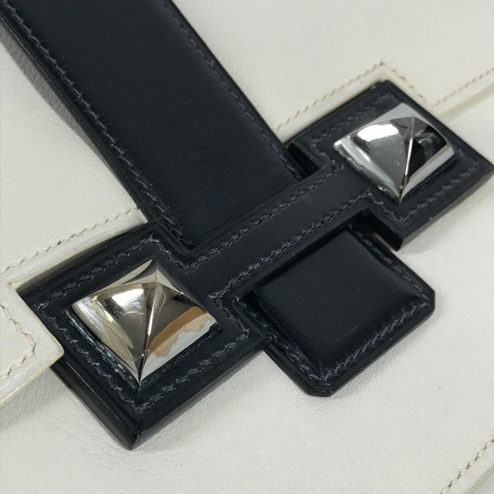 Hermes Navy White Leather Clutch Bag Pouch (Pre-Owned)