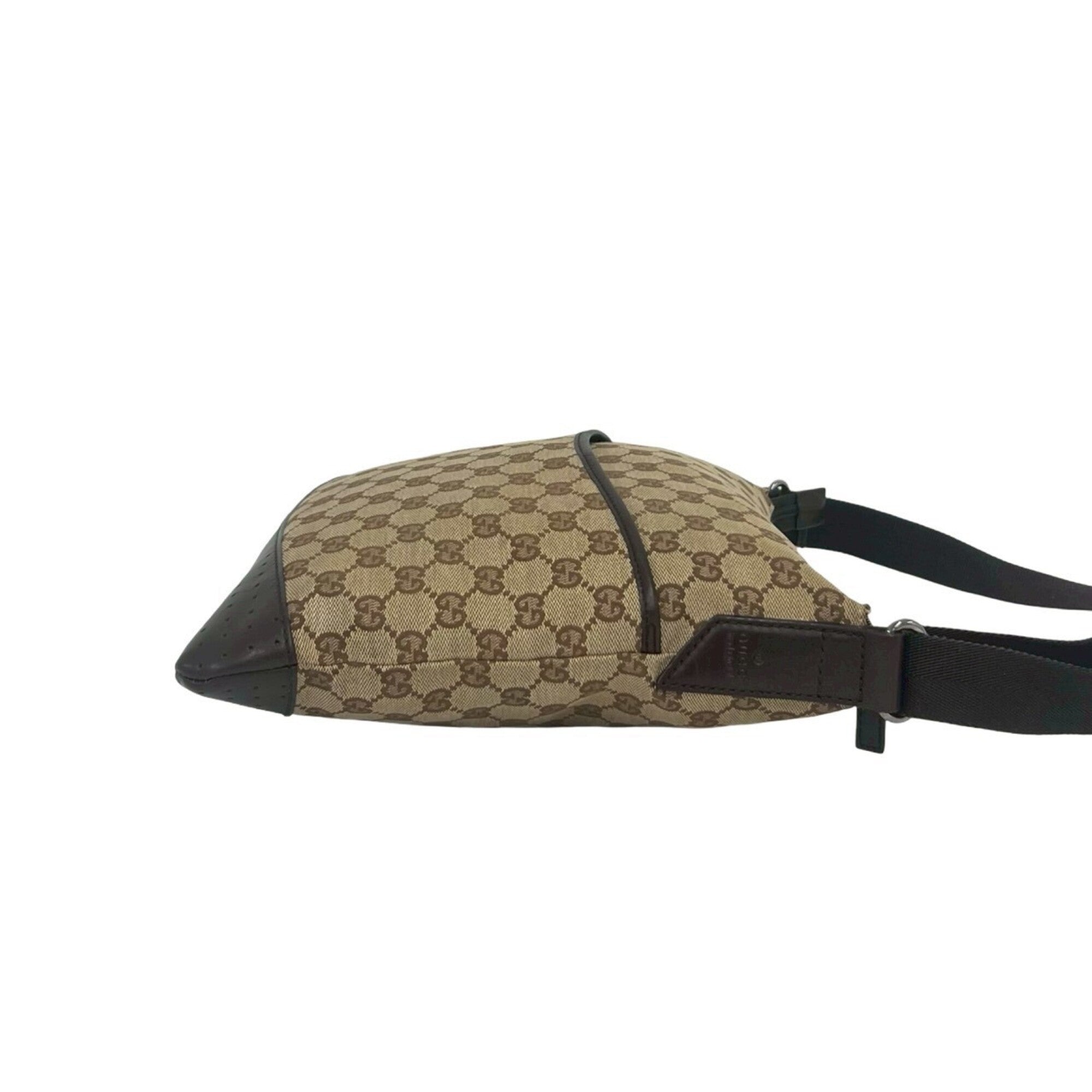 Gucci Beige Brown Canvas Leather Shoulder Bag (Pre-Owned)