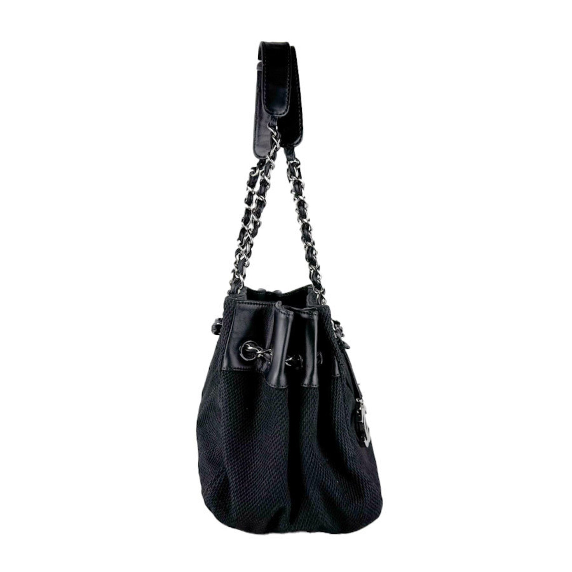 Chanel Black Canvas Leather Shoulder Bag (Pre-Owned)