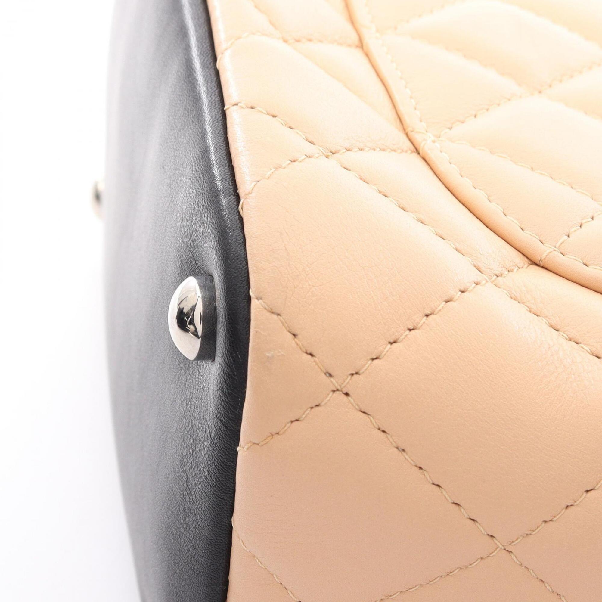 Chanel Ligne Cambon Beige Black Leather Handbag Tote Bag (Pre-Owned)